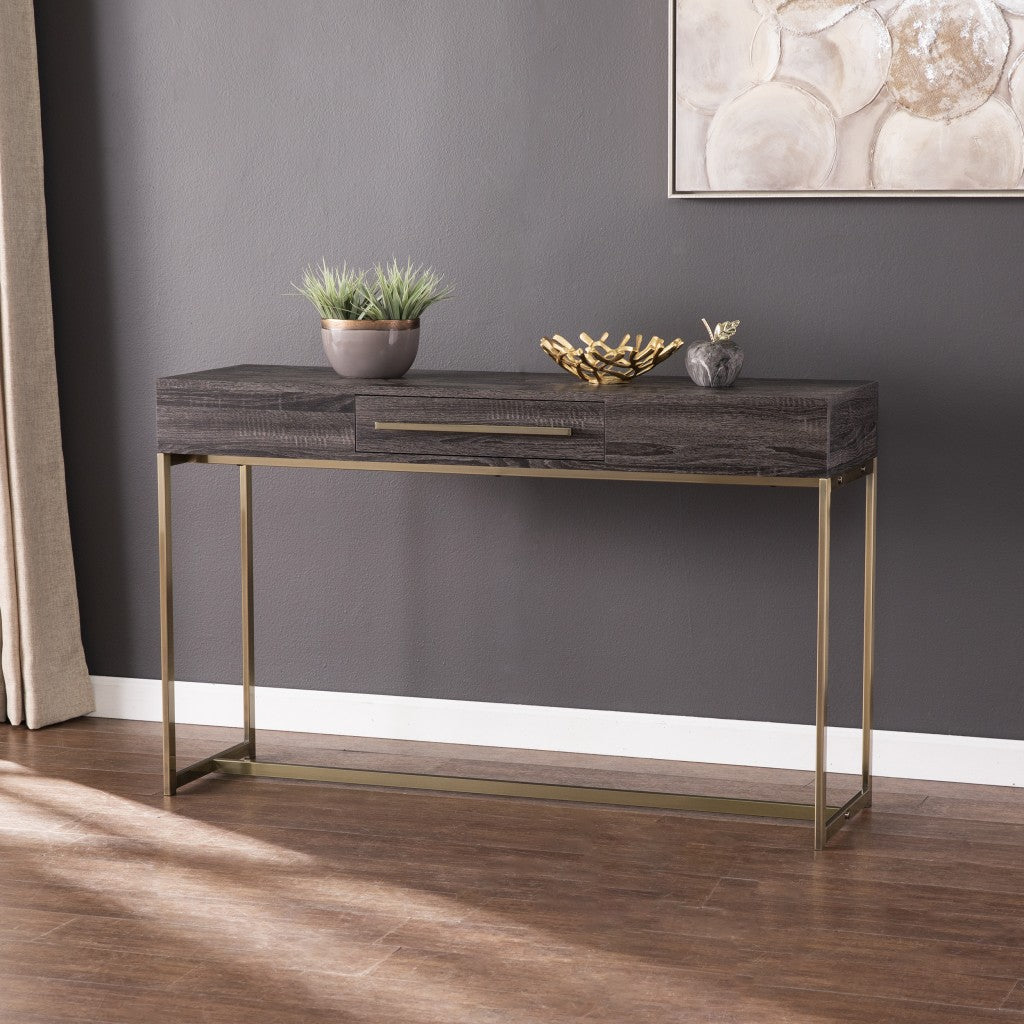 48" Gray and Gold Sled Console Table With Storage