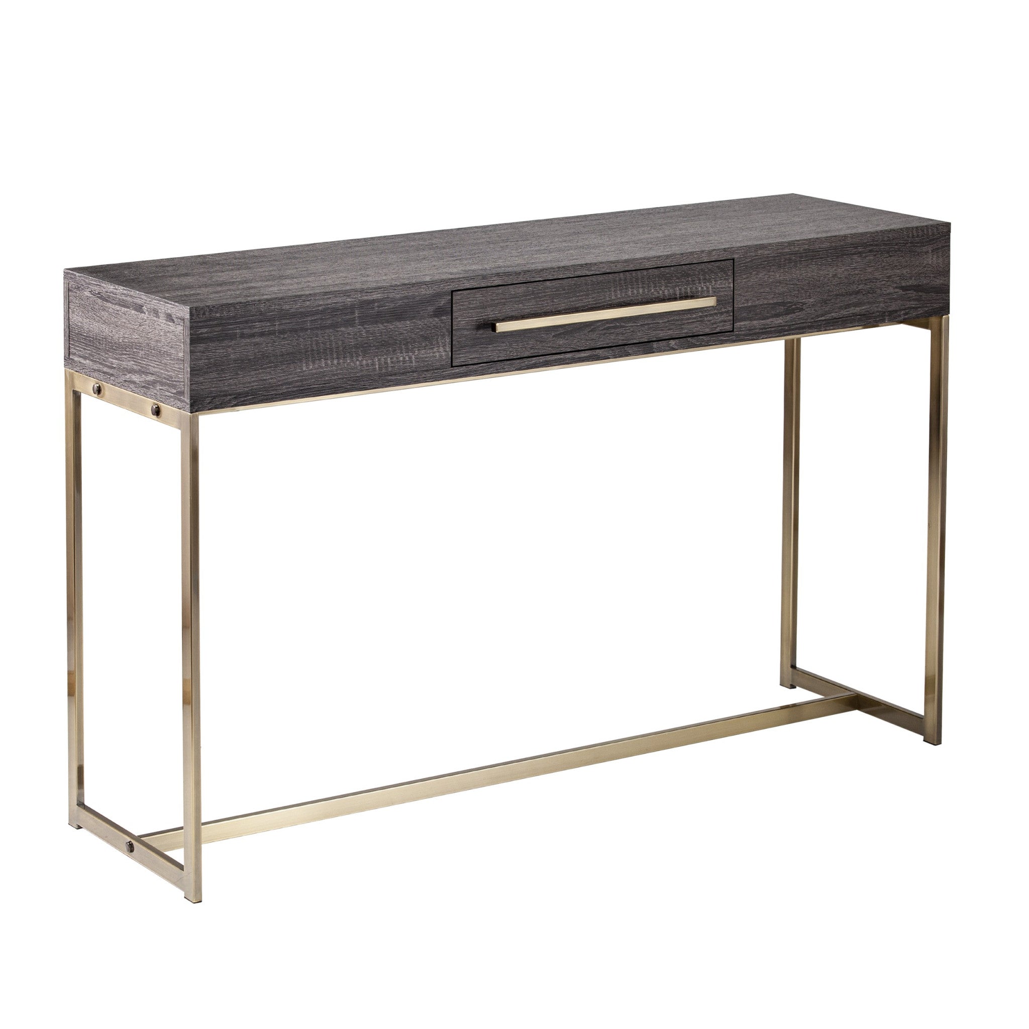 48" Gray and Gold Sled Console Table With Storage