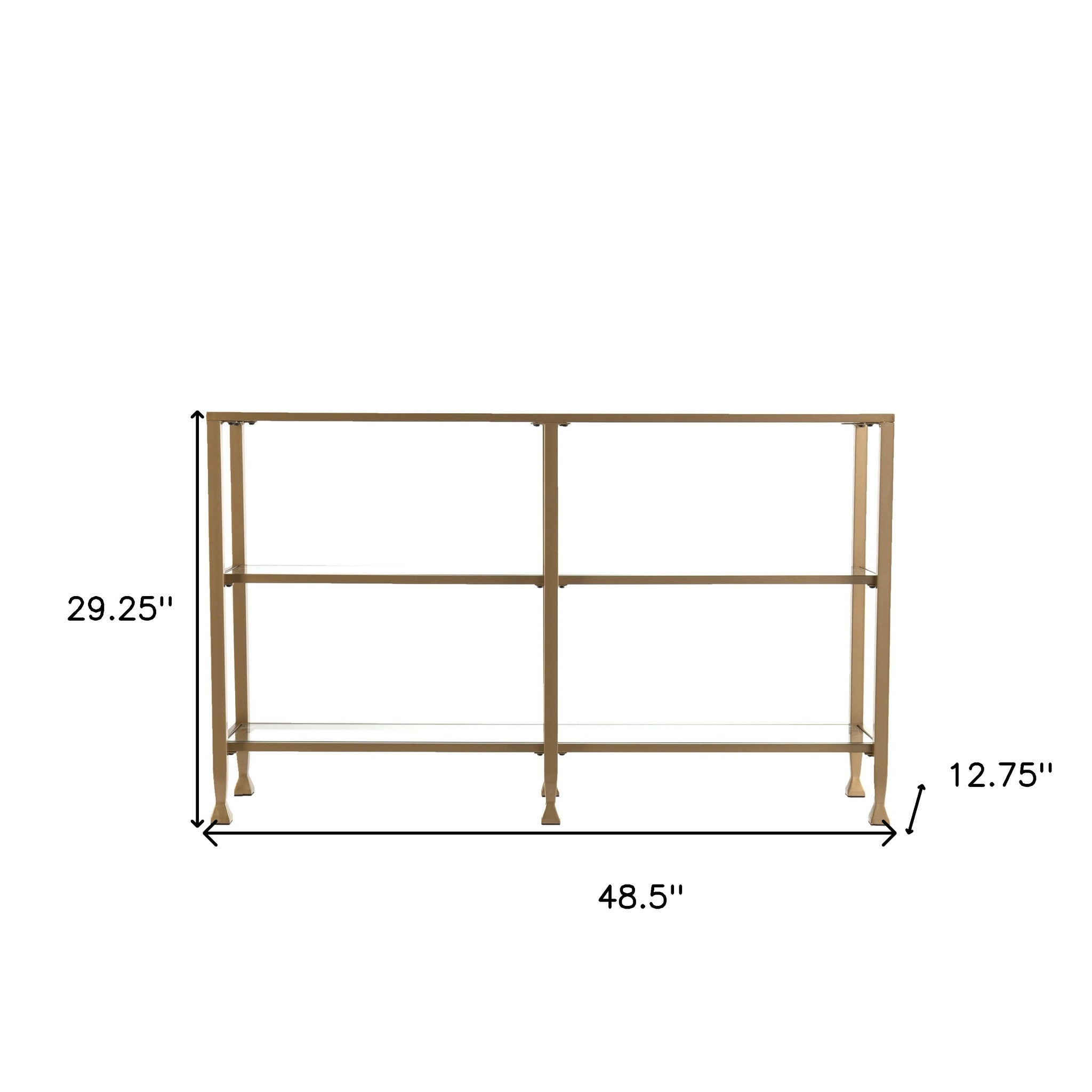 49" Clear and Gold Glass Floor Shelf Console Table With Storage