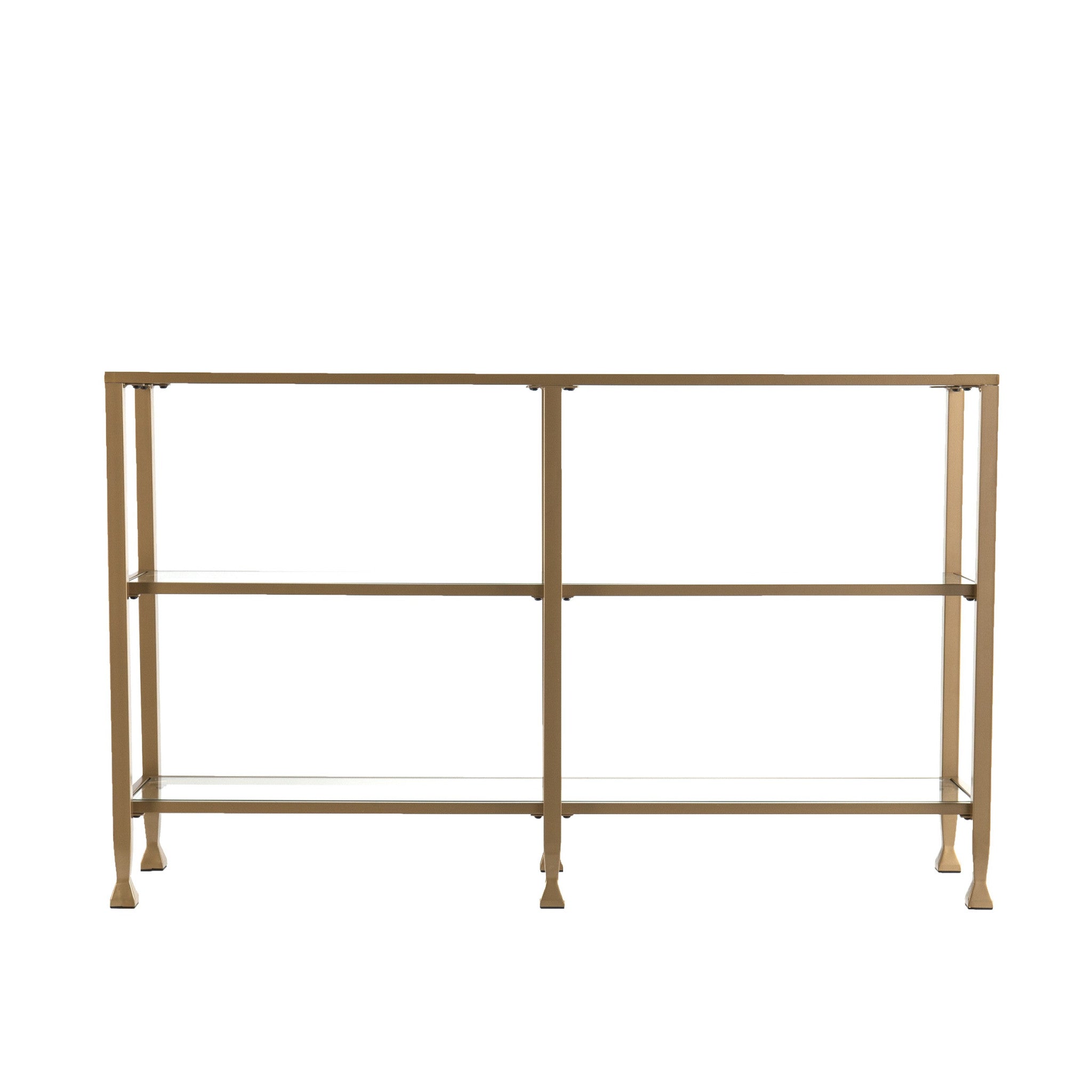 49" Clear and Gold Glass Floor Shelf Console Table With Storage