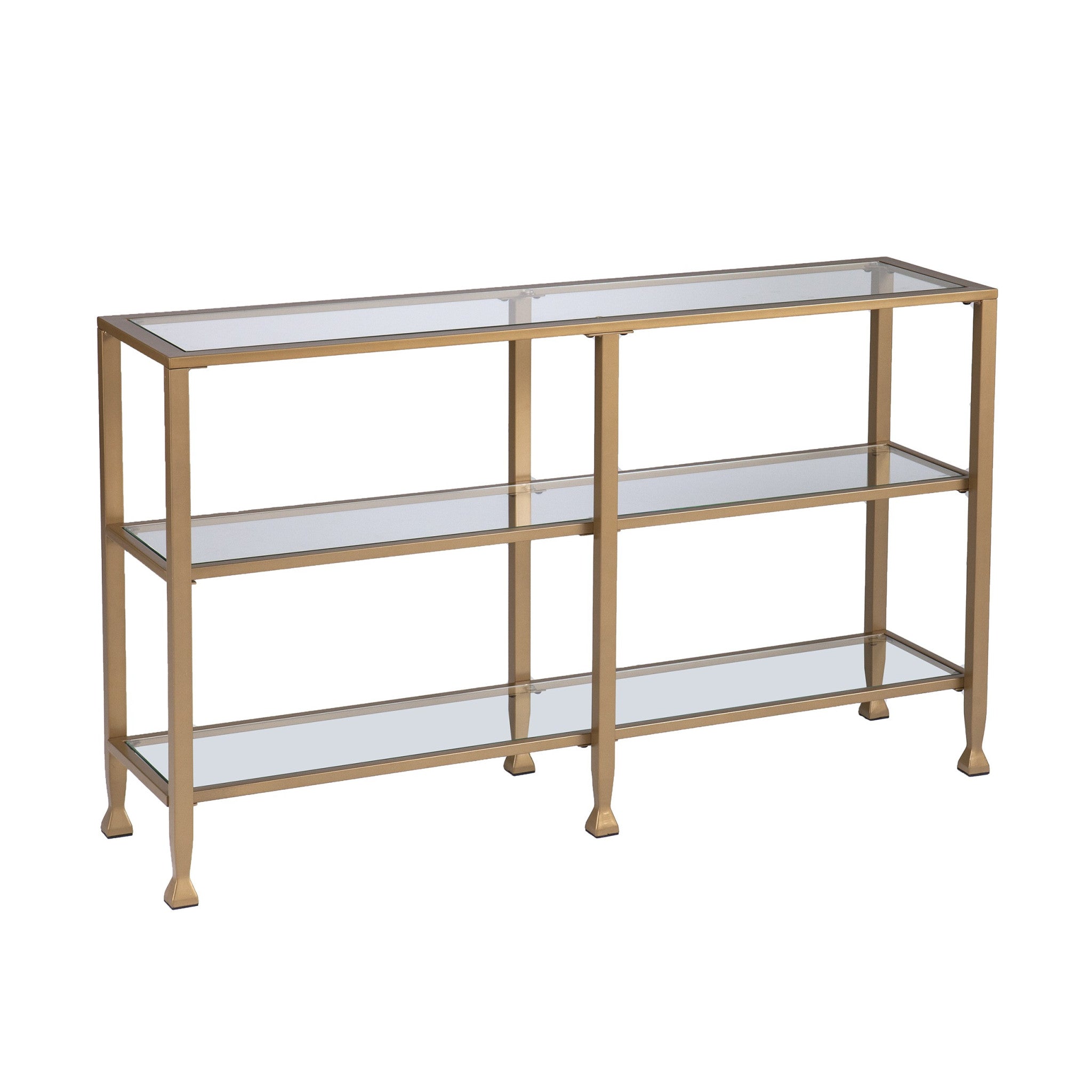 49" Clear and Gold Glass Floor Shelf Console Table With Storage