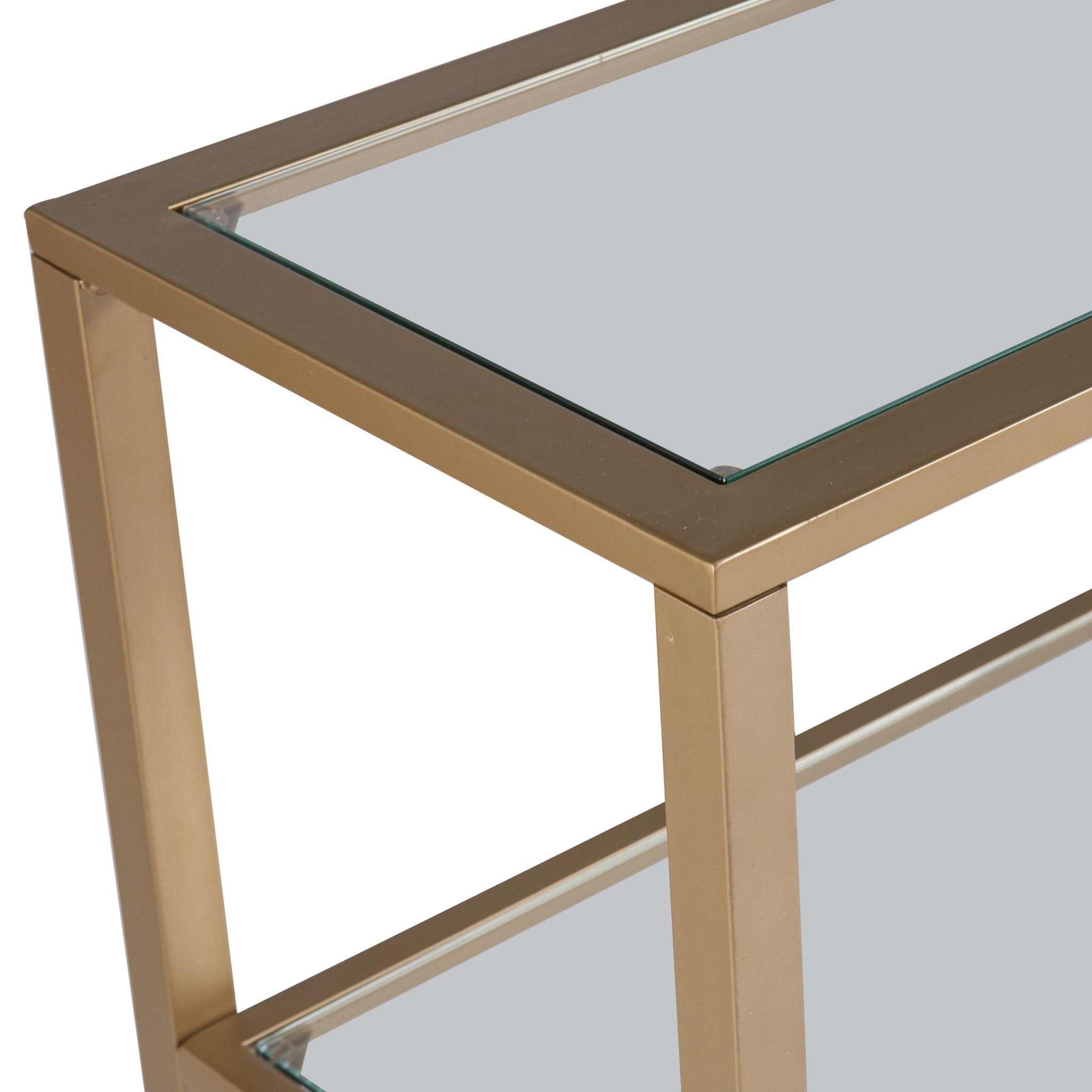 49" Clear and Gold Glass Floor Shelf Console Table With Storage