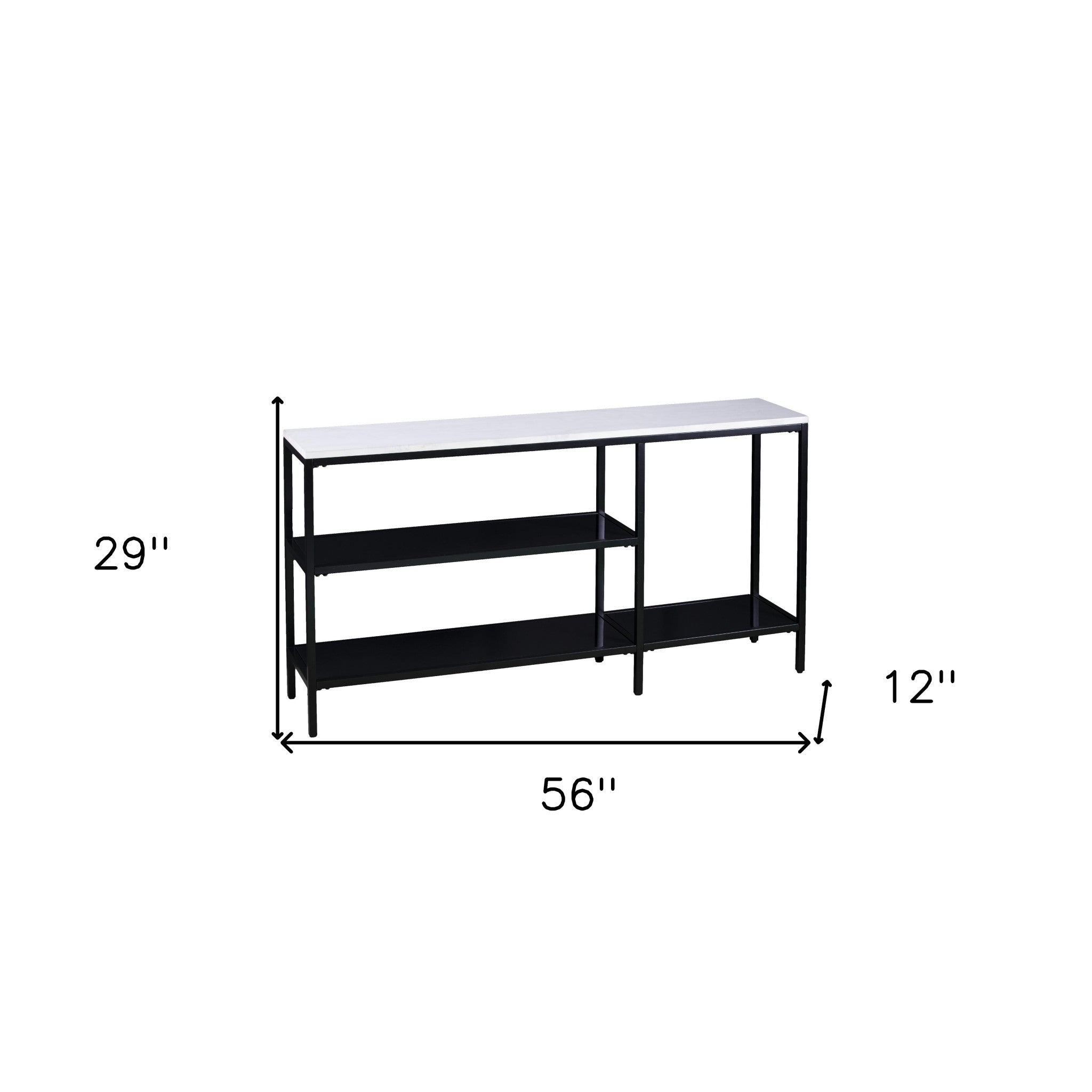 56" White and Black Faux Marble Floor Shelf Console Table With Storage