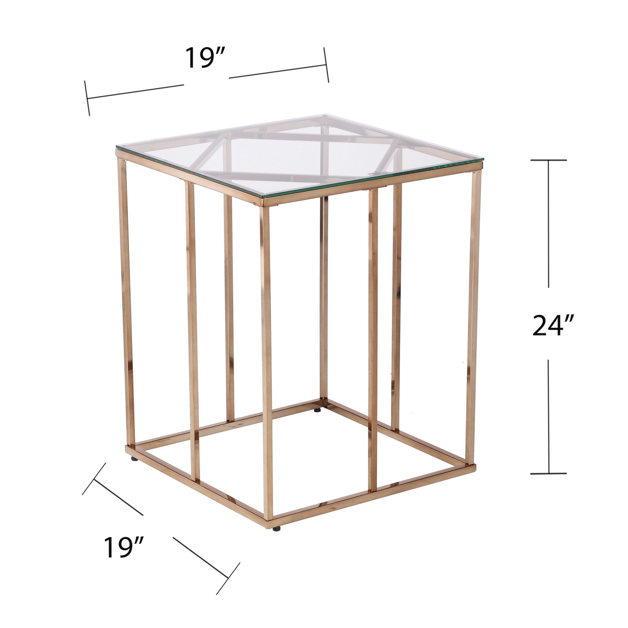 24" Champagne Glass And Iron Square End Table