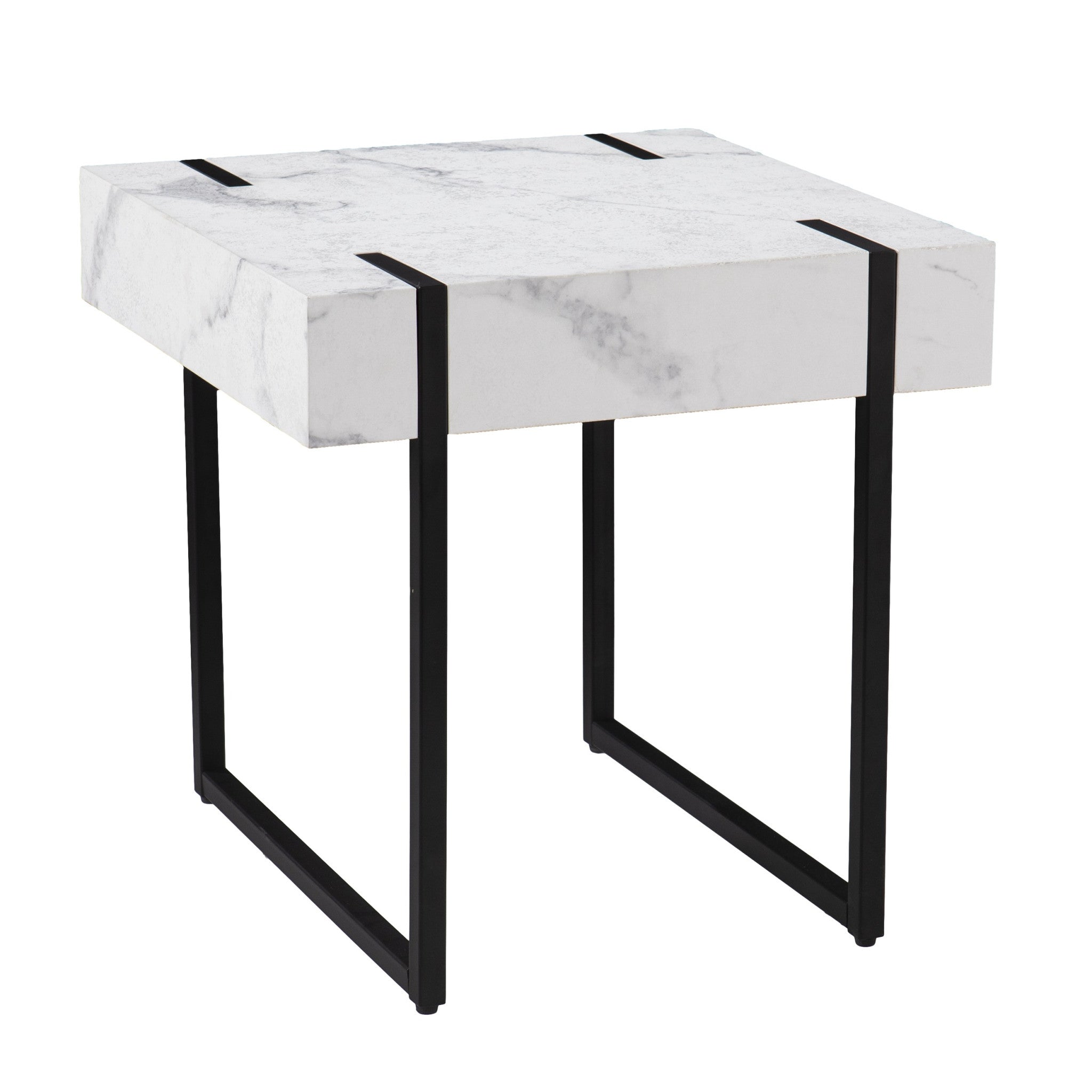 20" White Manufactured Wood And Iron Square End Table