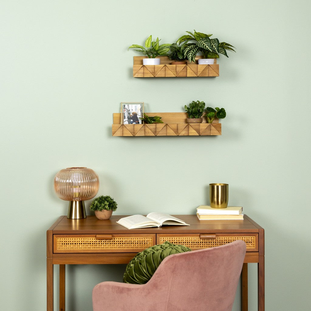 Set of Two 3D Wooden Ledge Wall Shelves