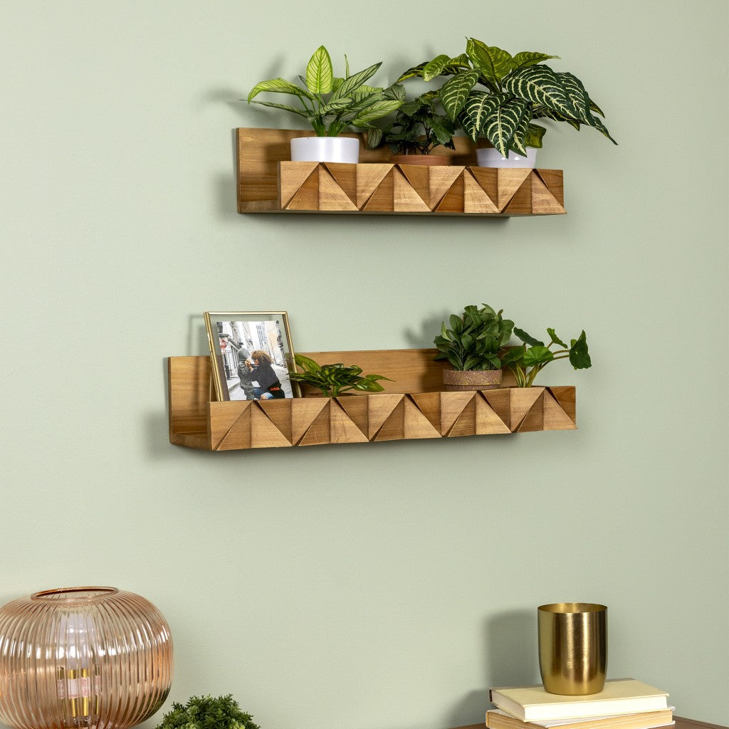 Set of Two 3D Wooden Ledge Wall Shelves