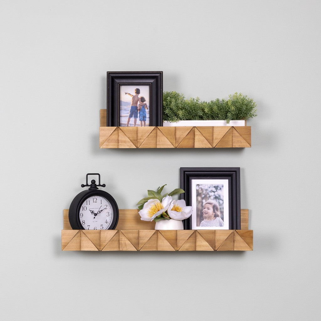 Set of Two 3D Wooden Ledge Wall Shelves