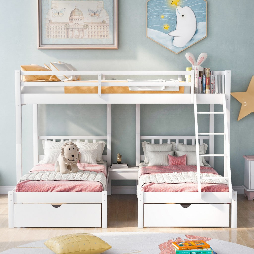 White Full Over Double Twin Triple Bunk Beds with Drawers