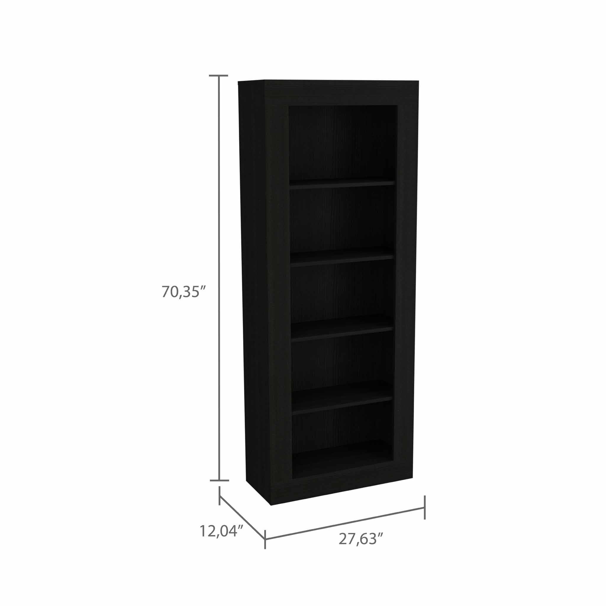 70" Black Five Tier Bookcase