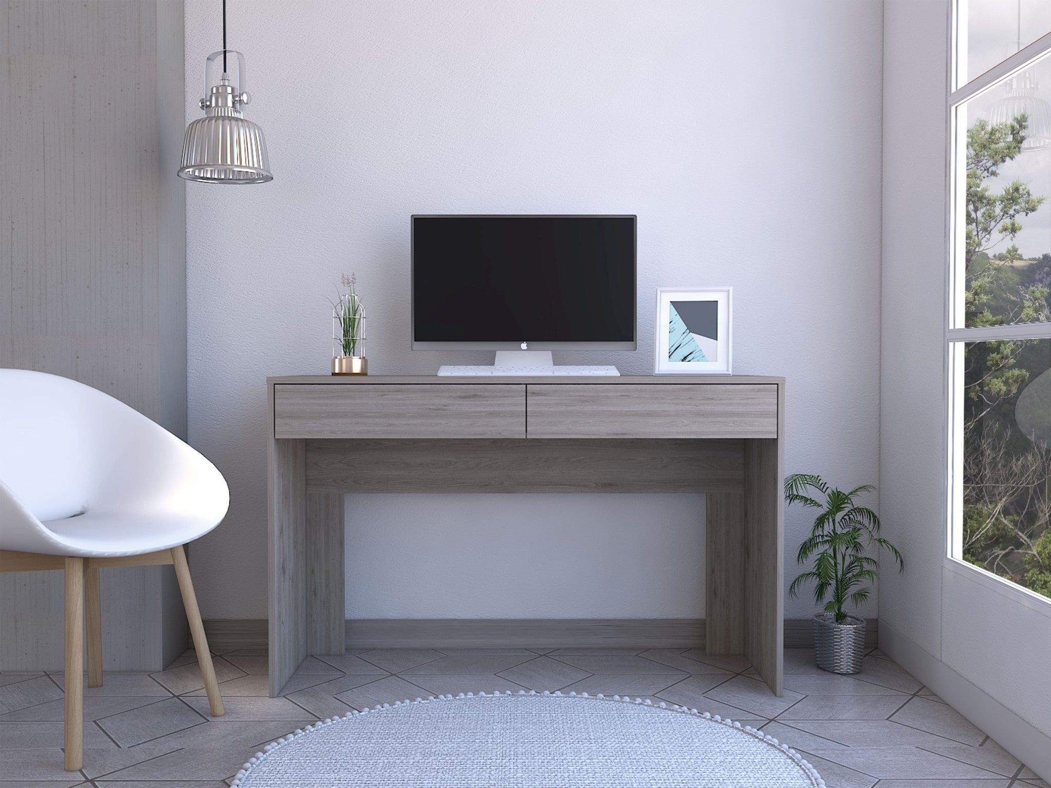 47" Light Gray Computer Desk With Two Drawers