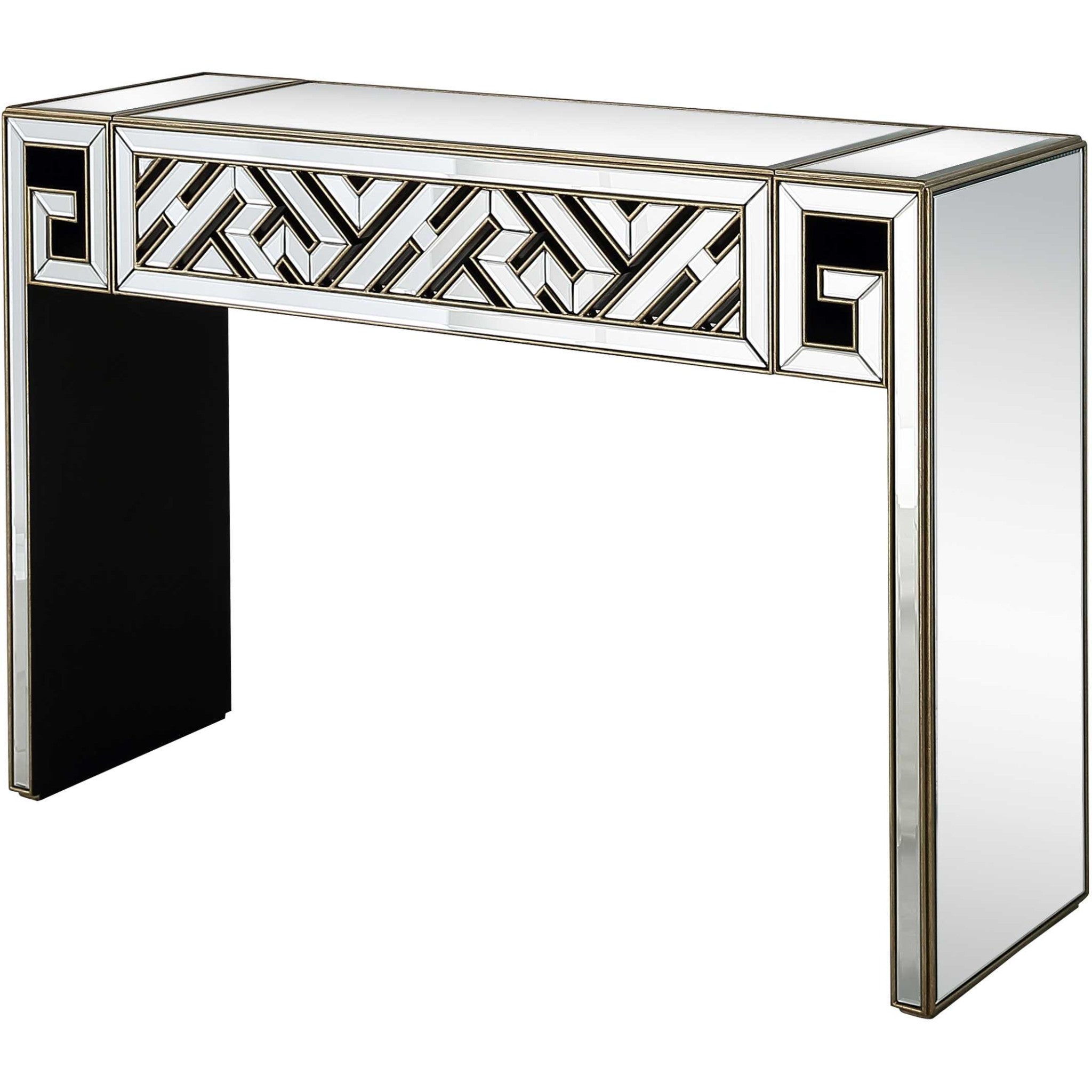 52" Silver and Gold and Silver Mirrored Glass Sled Console Table