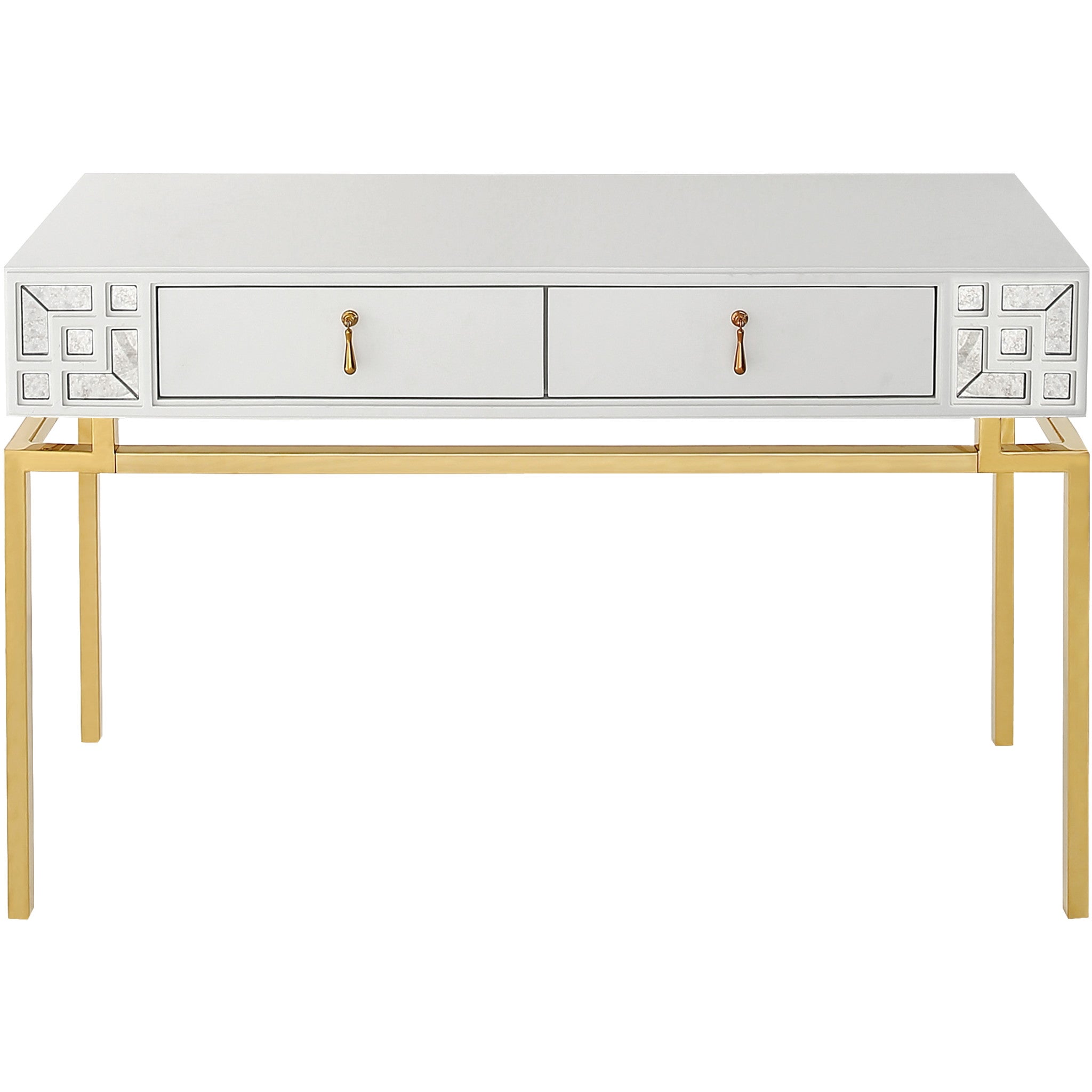 47" White and Gold Wood and Manufactured Wood Blend Mirrored Console Table With Storage