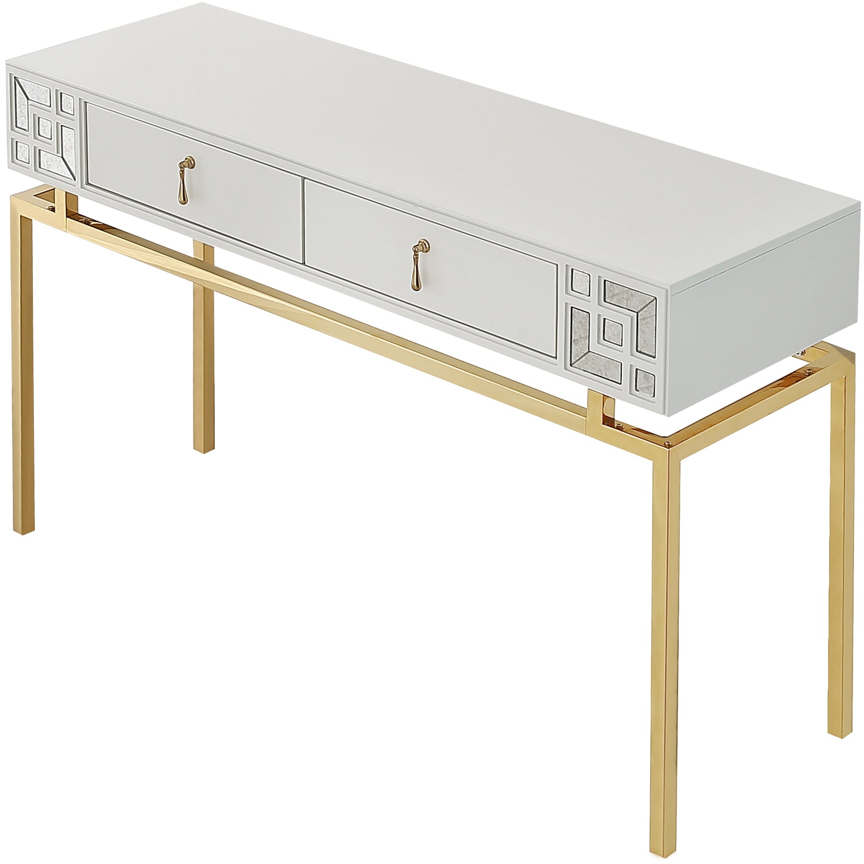 47" White and Gold Wood and Manufactured Wood Blend Mirrored Console Table With Storage