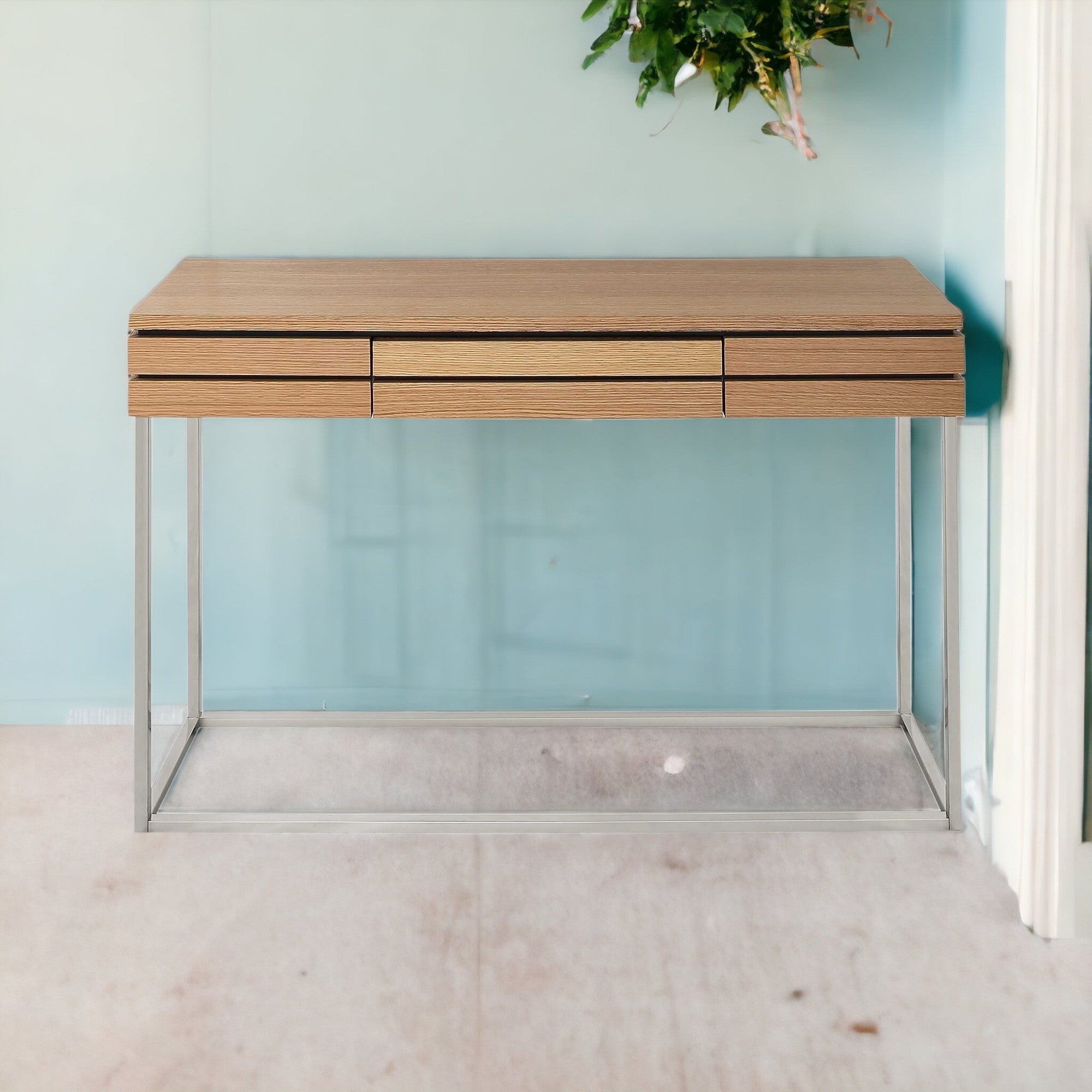 47" Brown and Silver Frame Console Table And Drawers