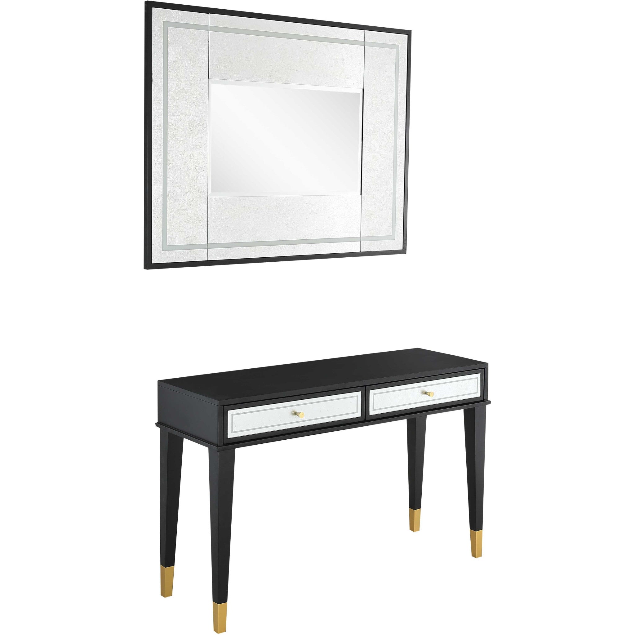 Set of Two 47" Black and Black and Gold Console Table And Drawers