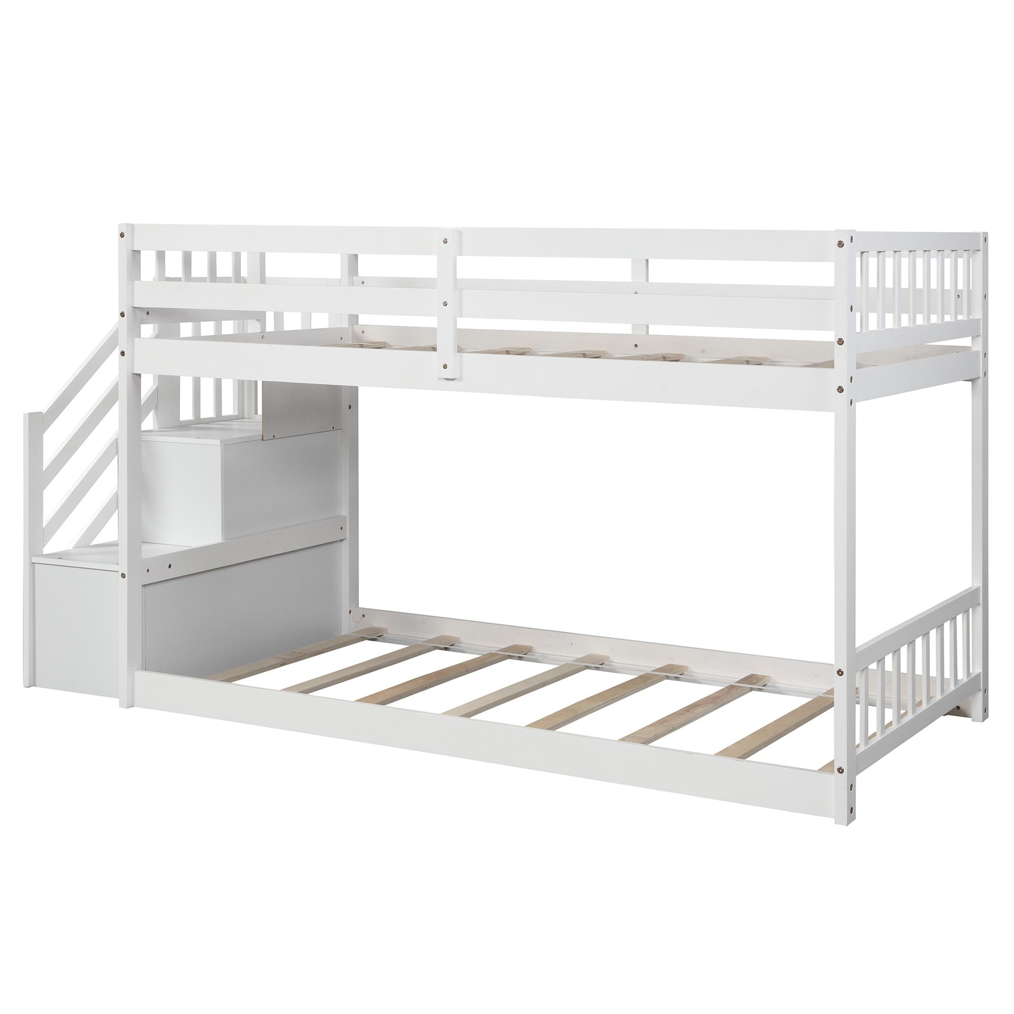 White Twin Over Twin Staircase Bunk Bed