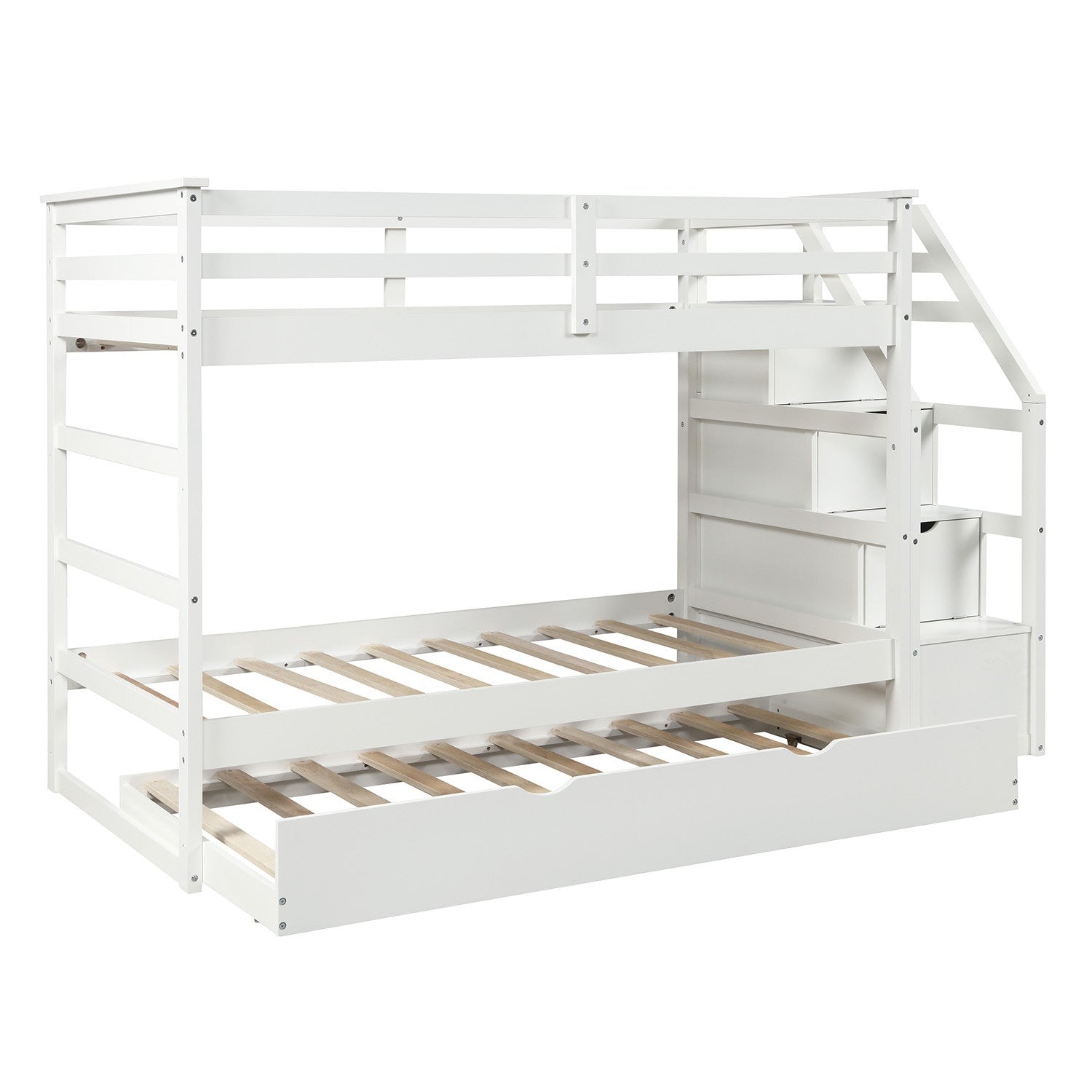 White Twin Over Twin Bunk Bed with Trundle