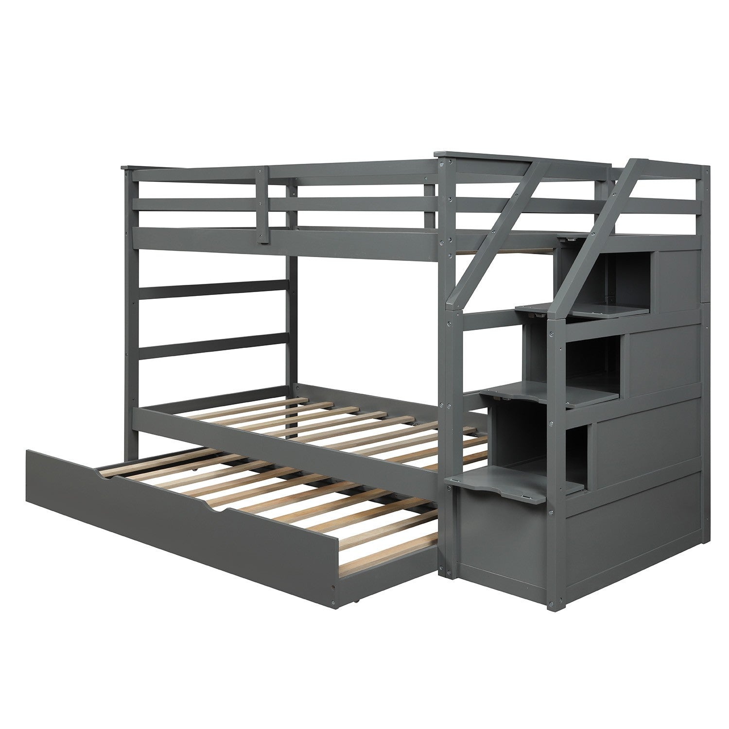 Gray Twin Over Twin Bunk Bed with Trundle