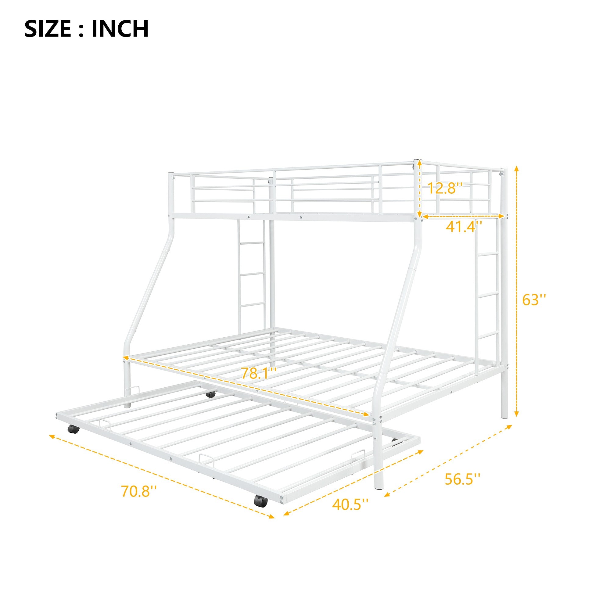 White Twin Over Full Size Bunk Bed with Trundle