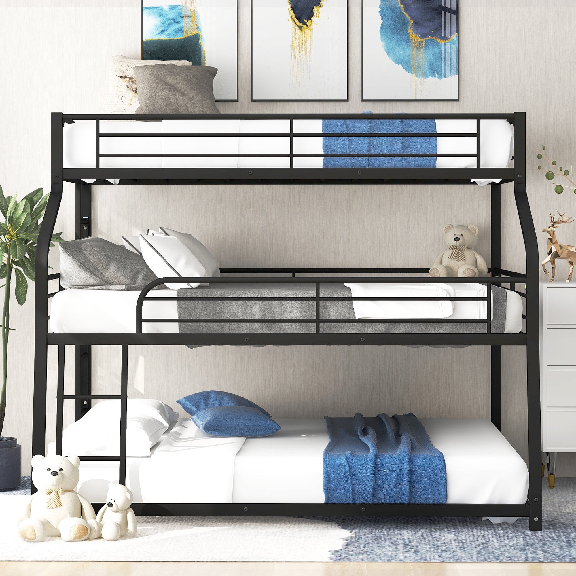 Black Twin XL over Full XL over Queen Size Bunk Bed