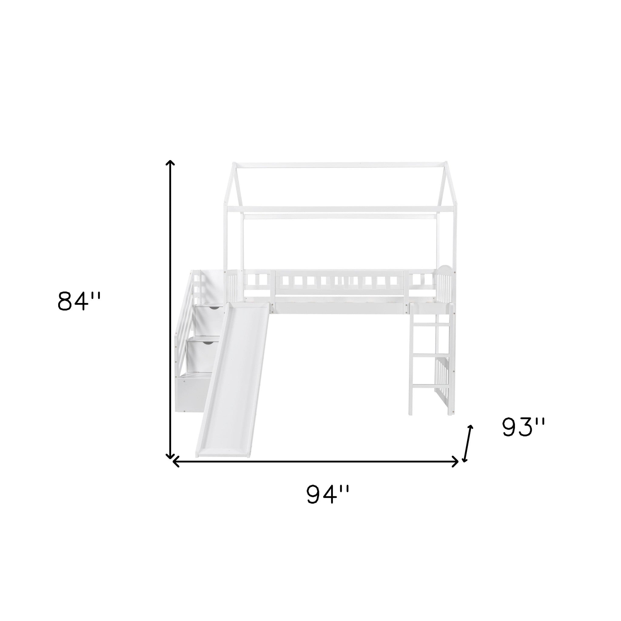 White Twin Size Playhouse Loft Bed With Drawers and Slide