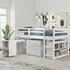 White Low Twin Loft Bed With Cabinet and Desk