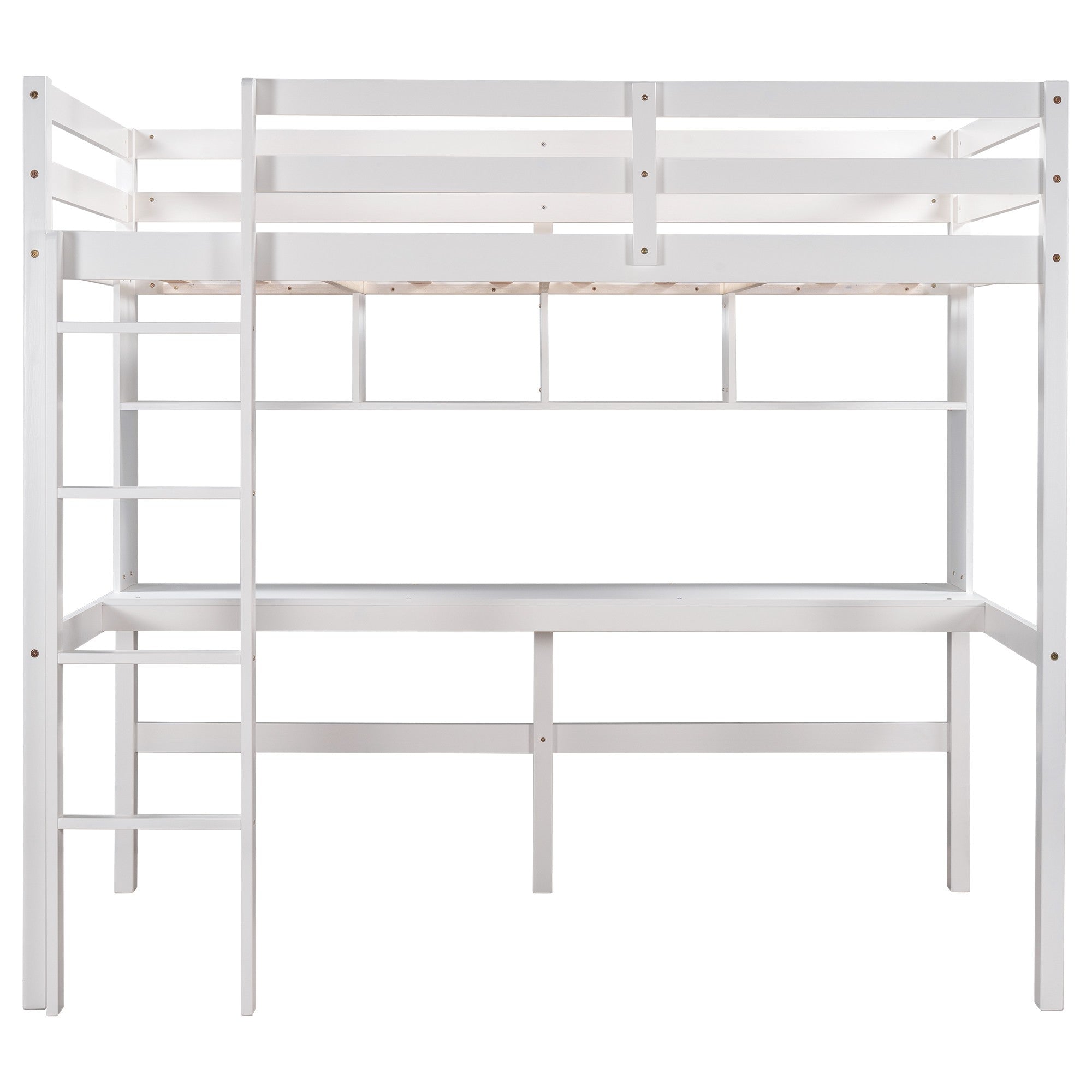 Minimalist White Twin Size Loft Bed with Built In Desk and Shelf