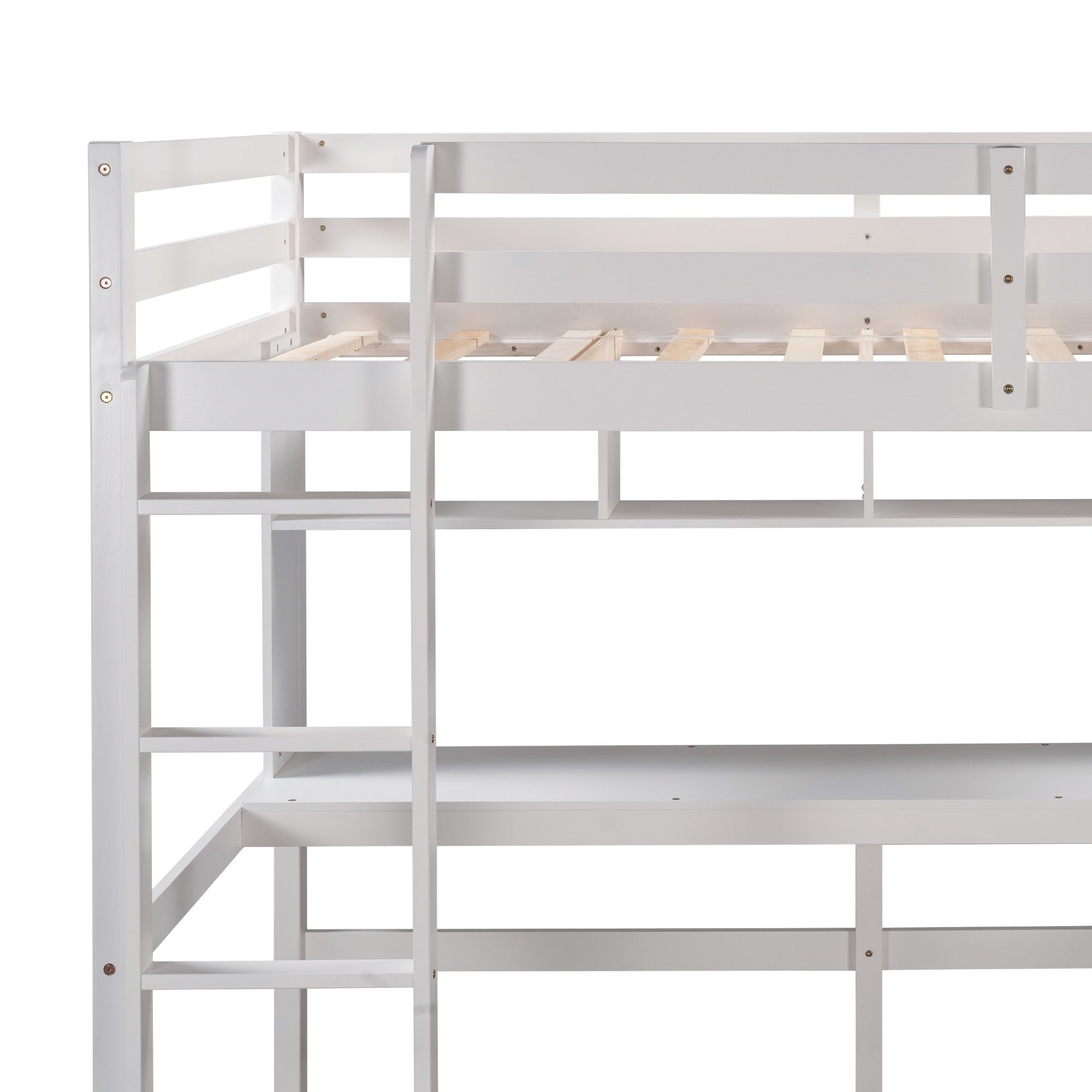 Minimalist White Twin Size Loft Bed with Built In Desk and Shelf