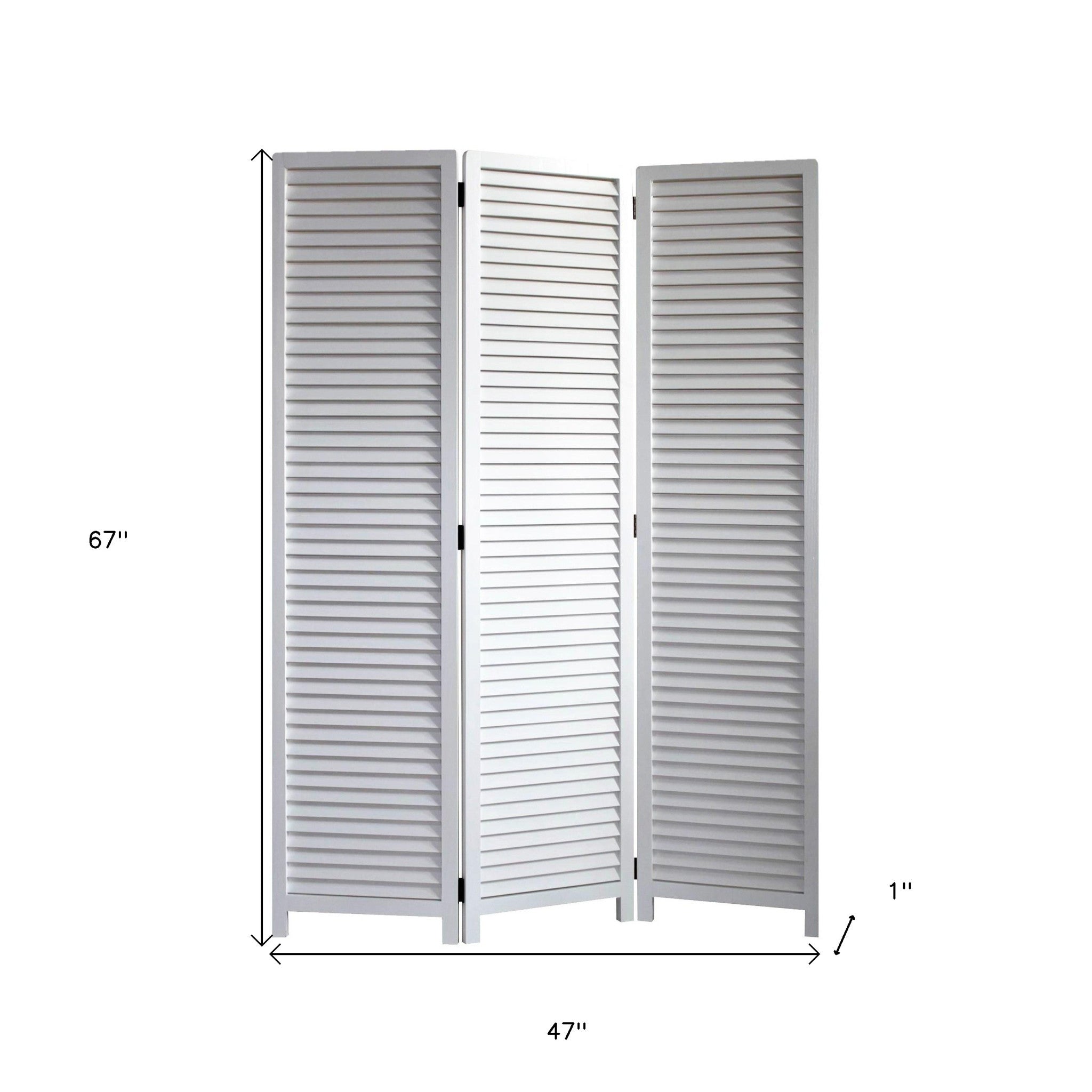 White Louvered Three Panel Room Divider Screen