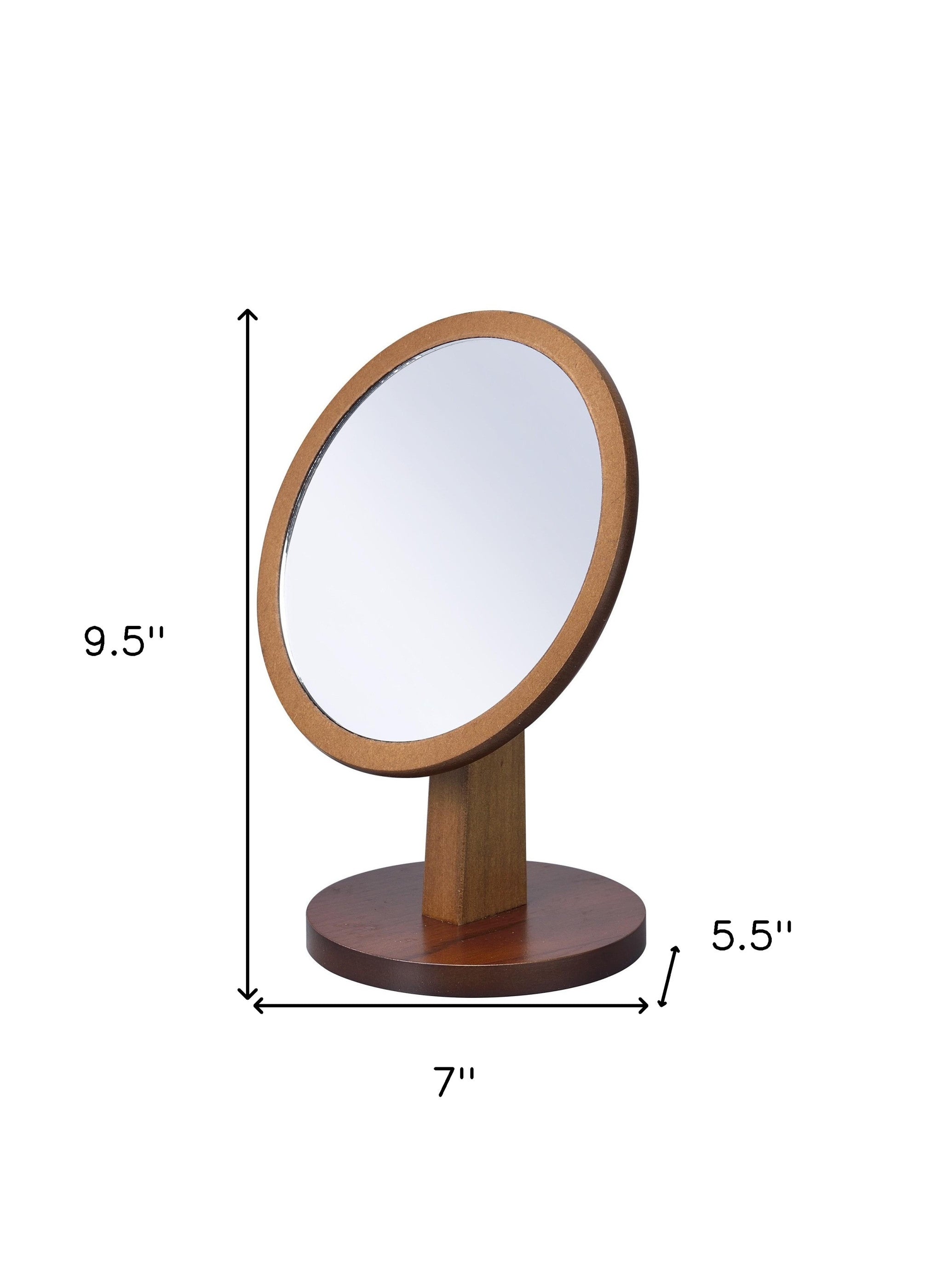 Brown Round Makeup Shaving Tabletop Mirror