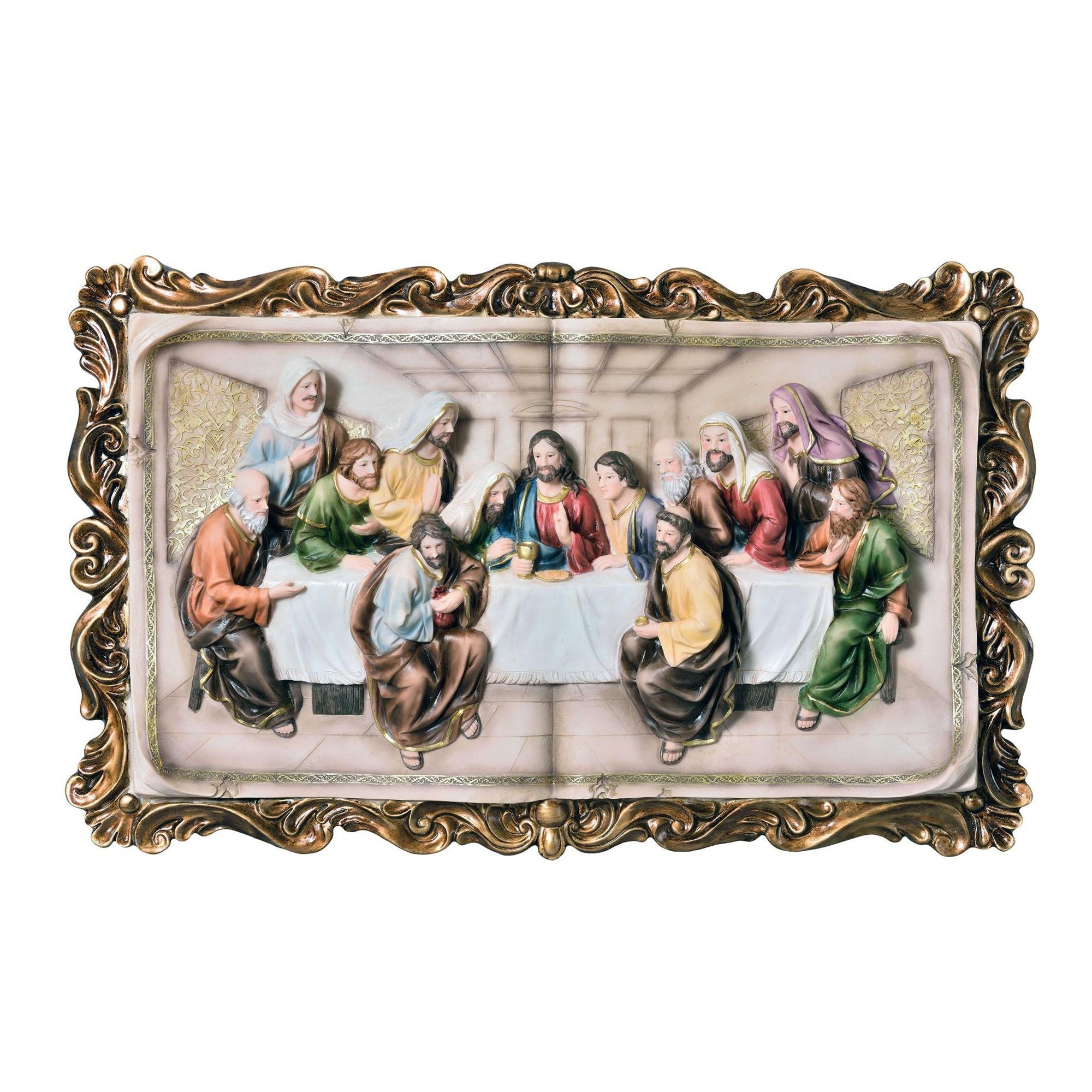 29" Rustic Gold Polyresin Last Supper Decorative Plaque Sculpture