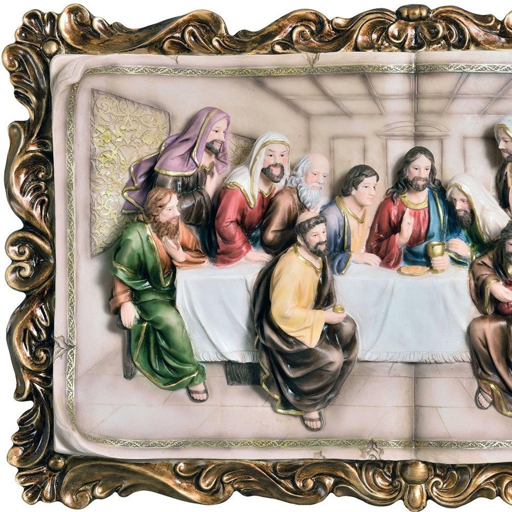 29" Rustic Gold Polyresin Last Supper Decorative Plaque Sculpture