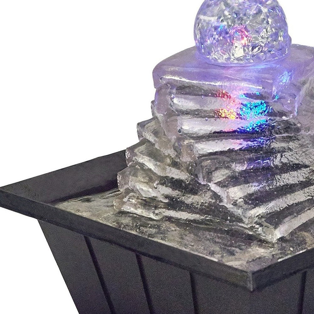 8" Clear Polyresin Ice Design Tabletop Fountain With LED