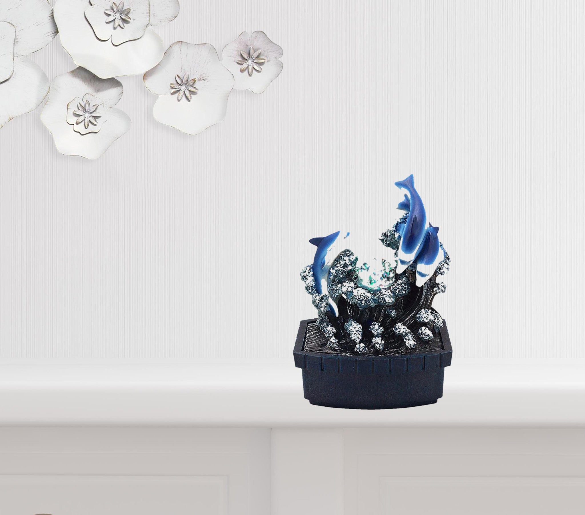 11" Blue Polyresin Dolphins Tabletop Fountain