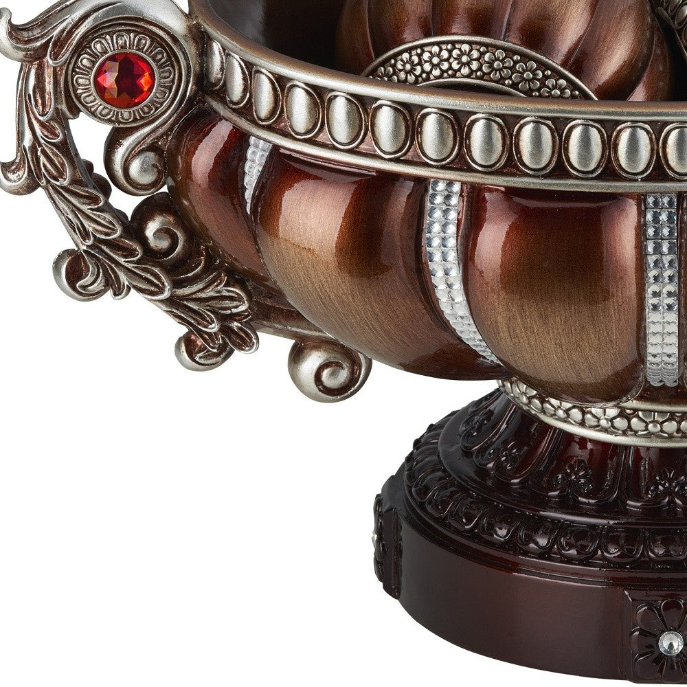 9" Reddish Bronze And Silver Polyresin Decorative Bowl With Orbs