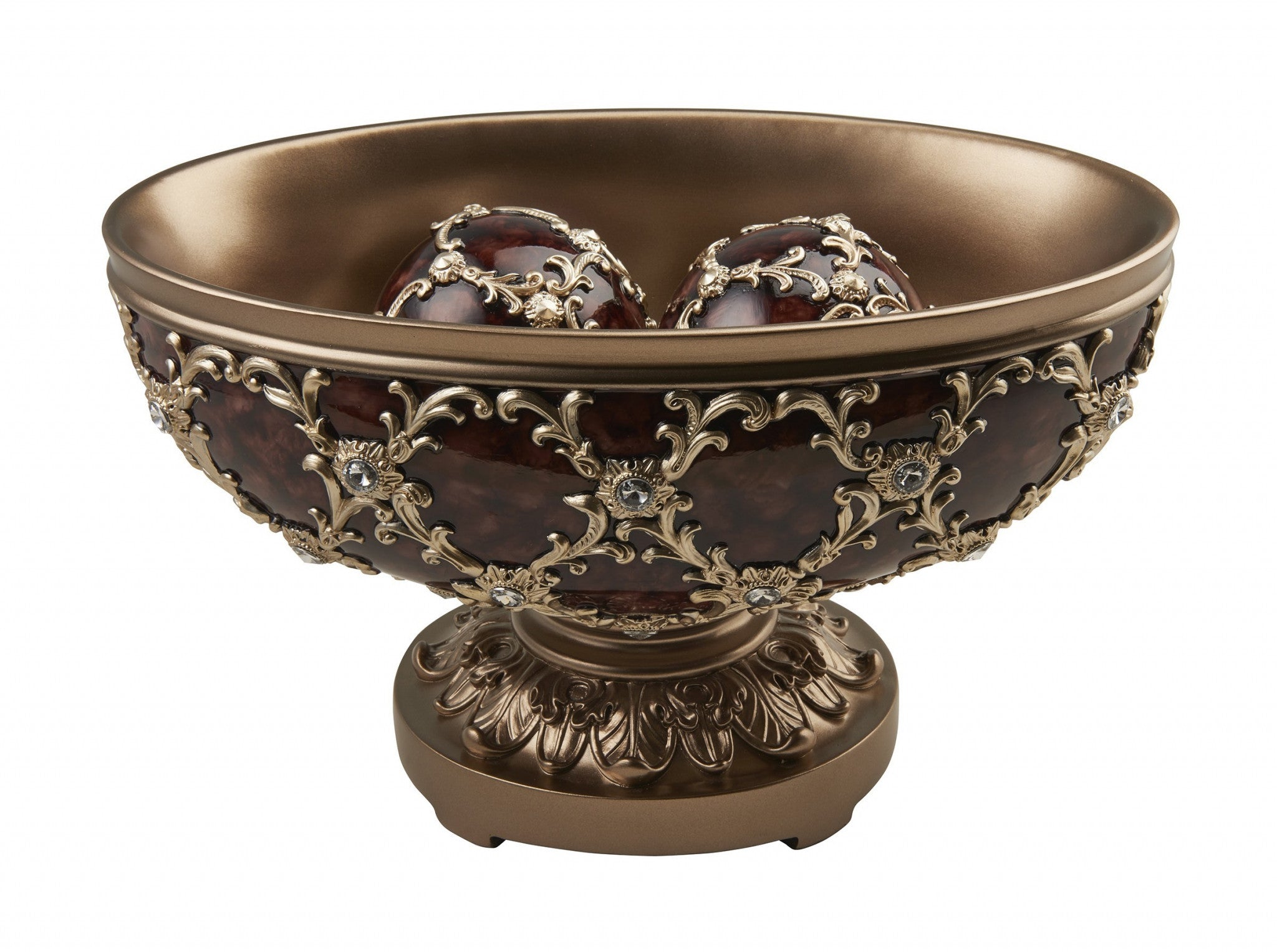 8" Matte Gold and Bling Polyresin Decorative Bowl With Orbs