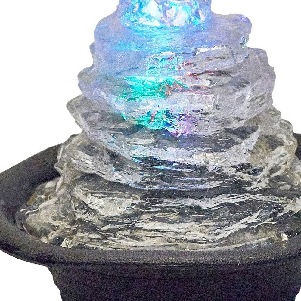 8" Clear Polyresin Tabletop Fountain With LED