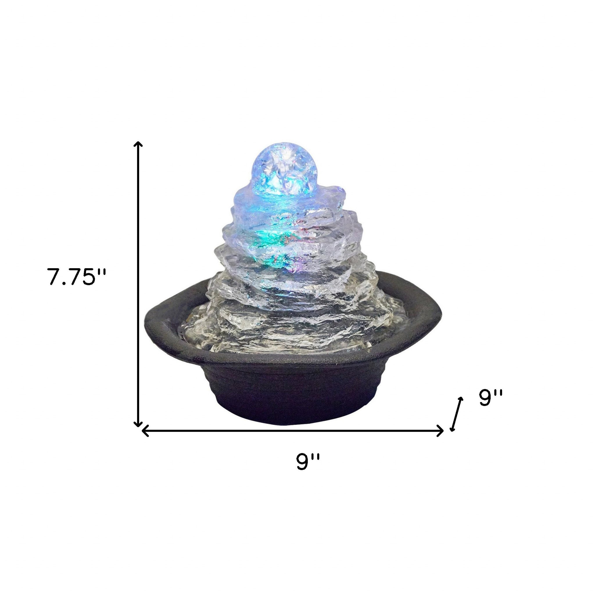 8" Clear Polyresin Tabletop Fountain With LED