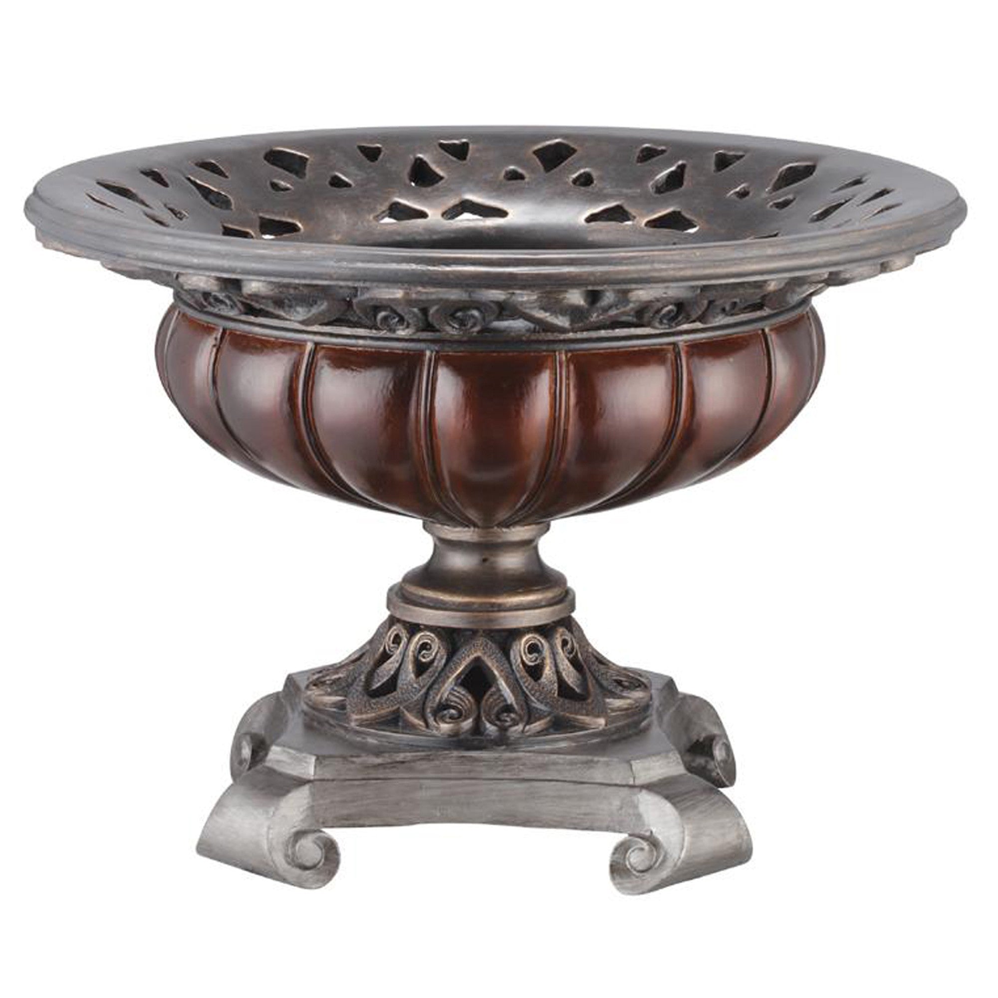 9" Silver and Bronze Polyresin Decorative Centerpiece Pedestal Bowl