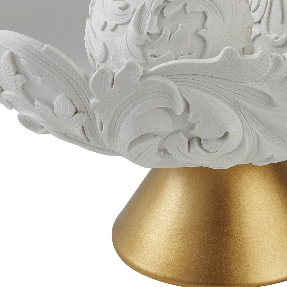 9" Matte Gold And White Polyresin Decorative Bowl With Orbs