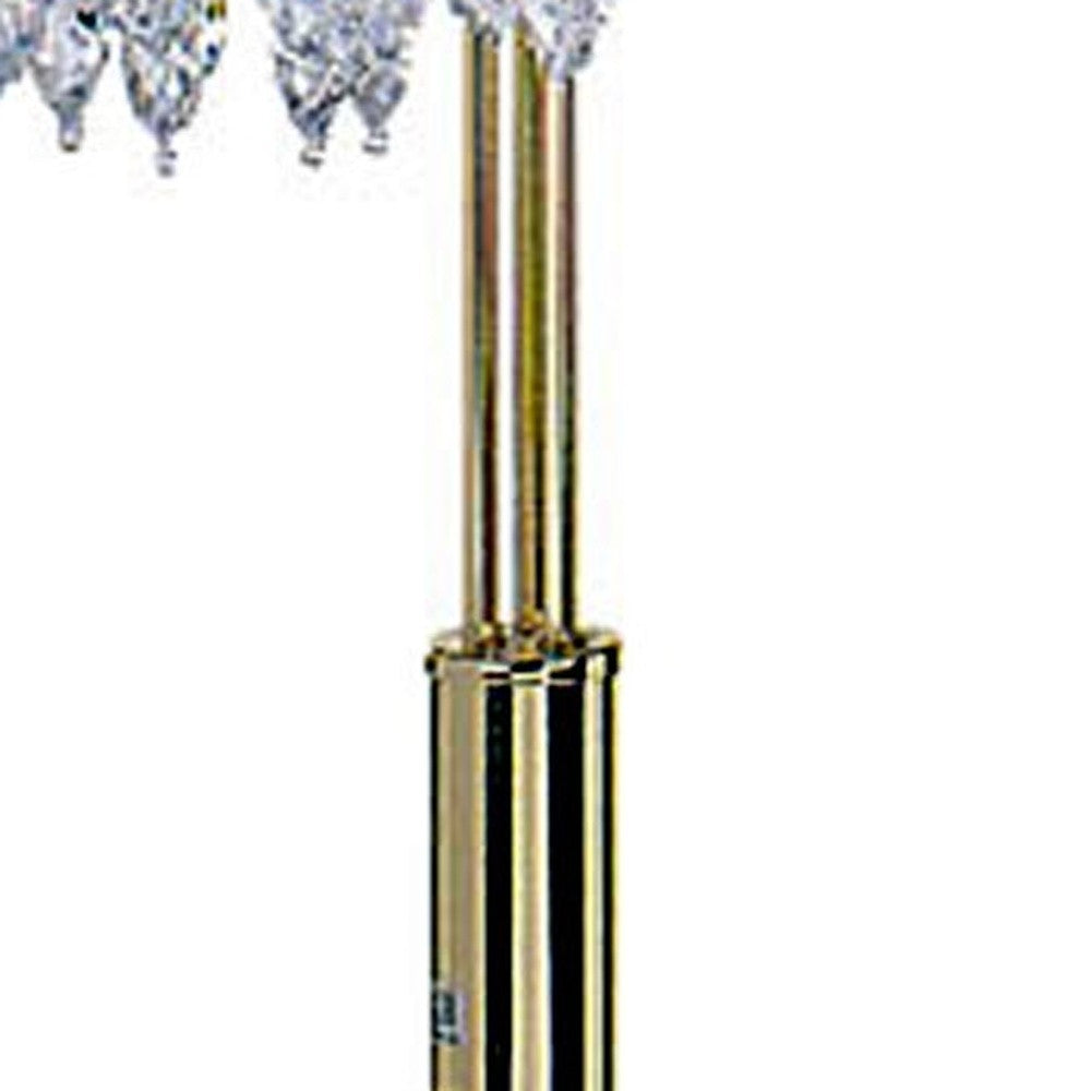 63" Gold Three Lights Candelabra Floor Lamp With Clear Faux Crystal Shades