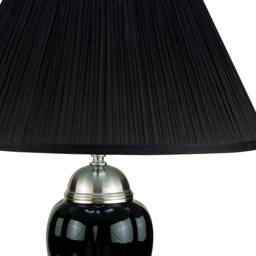 27" Black and Silver Ceramic Urn Table Lamp With Black Empire Shade