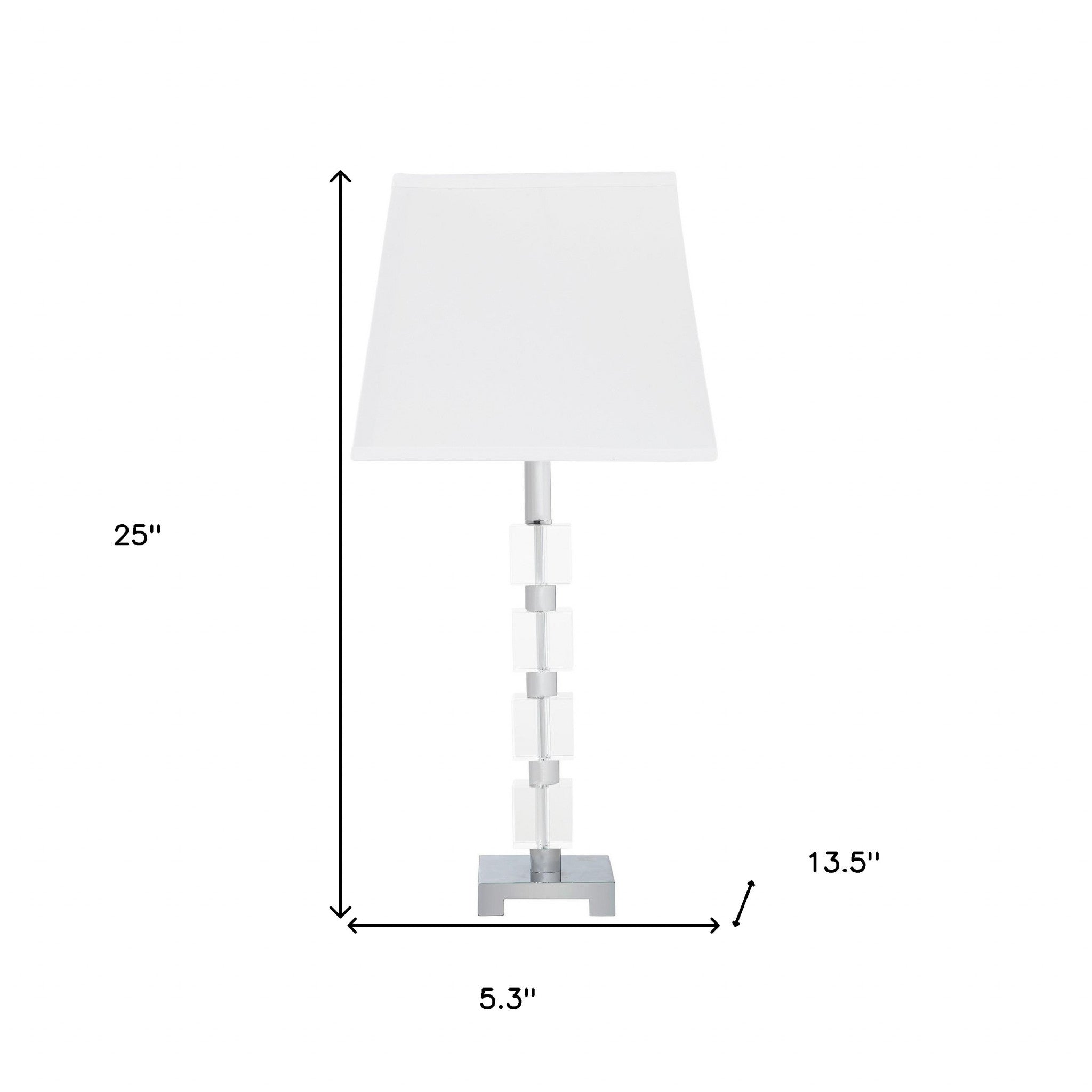 25" Crystal Geo Cubed Table Lamp With White Sharp Corner Square Tapered Shade