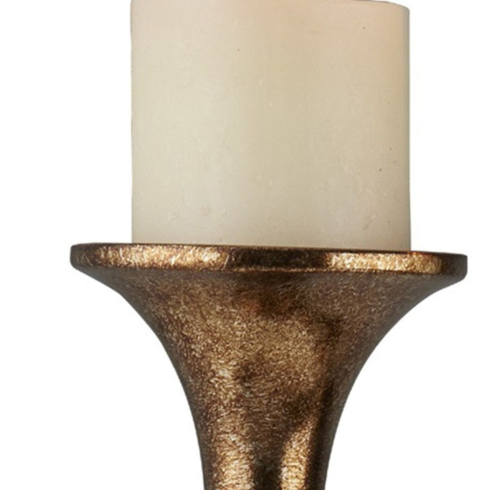 Set Of Two Silver and Brown Pillar Tabletop Pillar Candle Holders