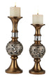 Set Of Two Silver and Brown Pillar Tabletop Pillar Candle Holders