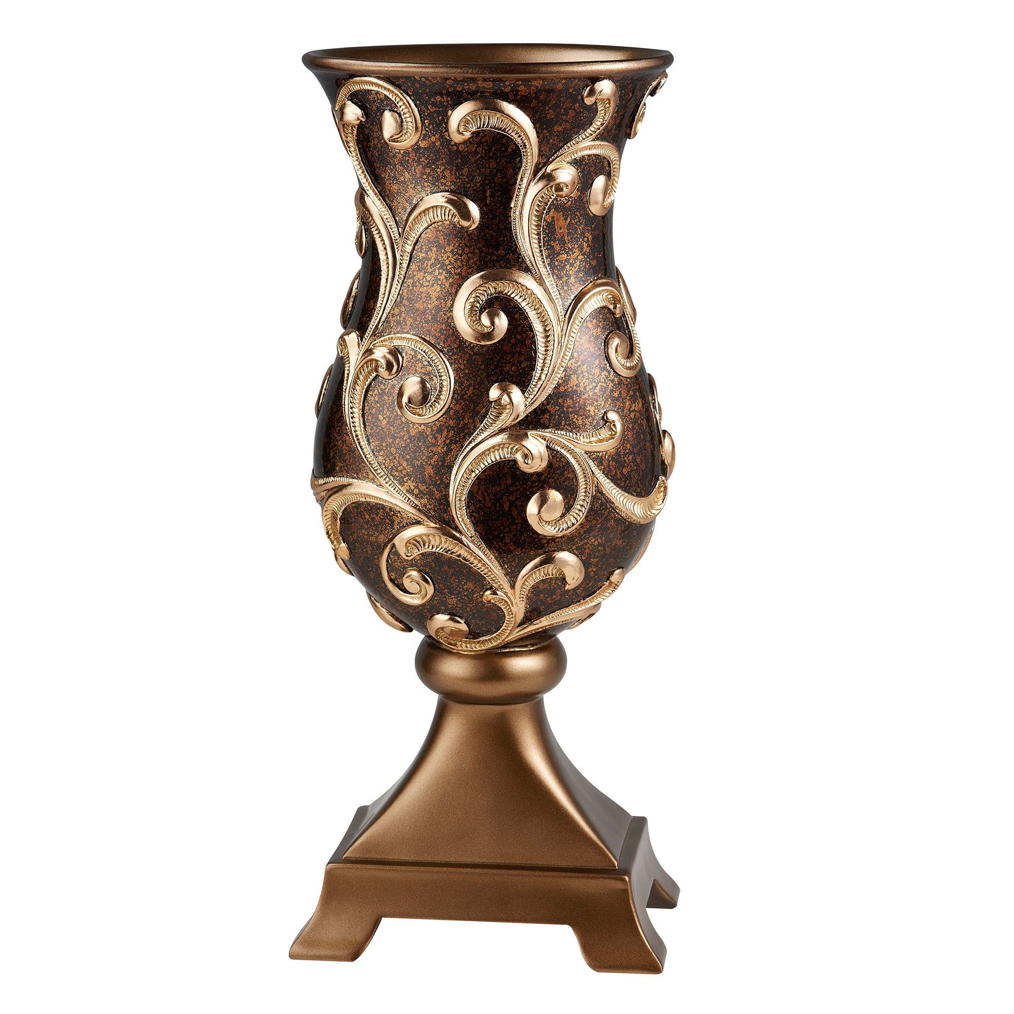 20" Espresso Damask Round Polyresin Urn Vase