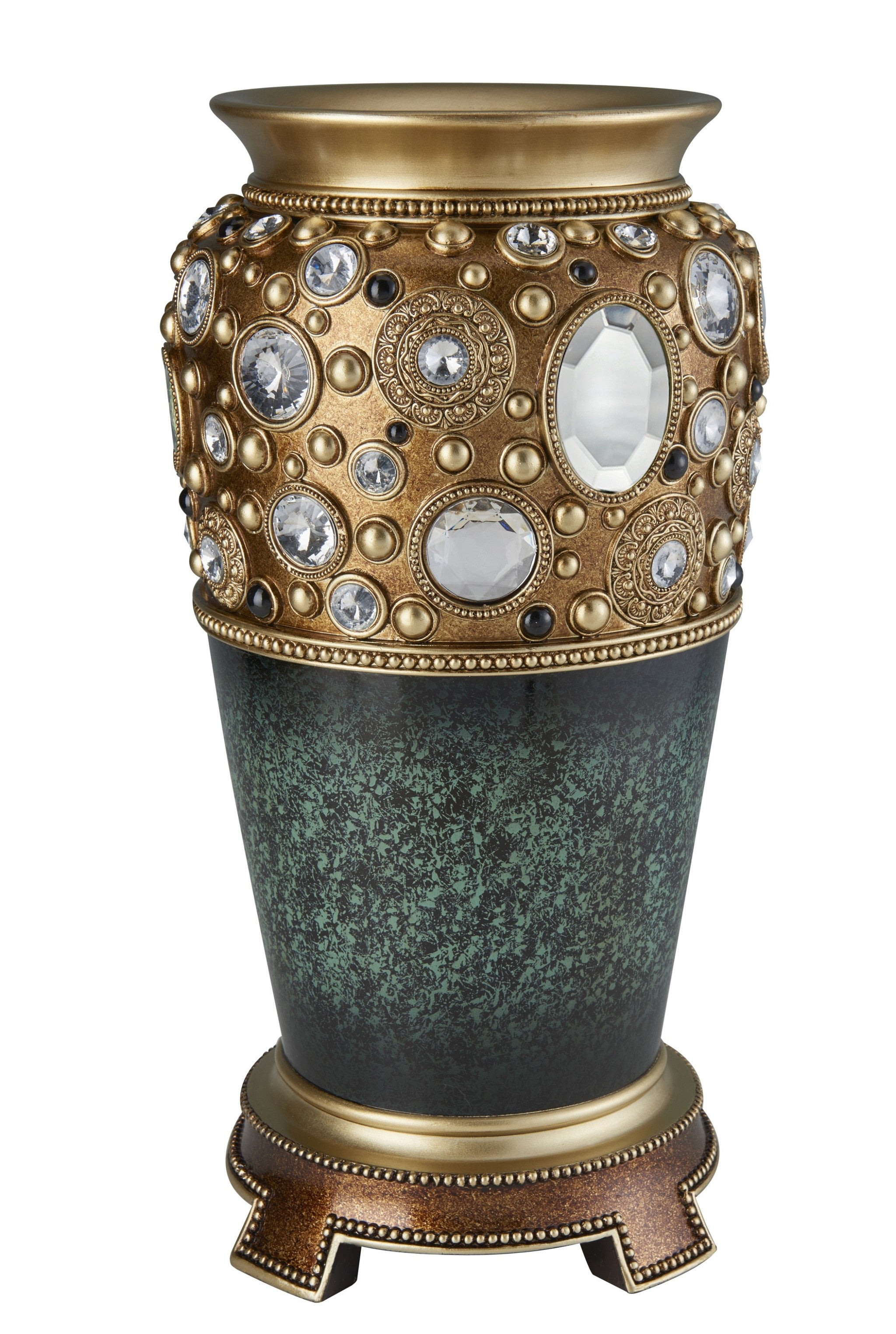 16" Green and Gold Polyresin Bejeweled Urn Vase