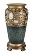 16" Green and Gold Polyresin Bejeweled Urn Vase