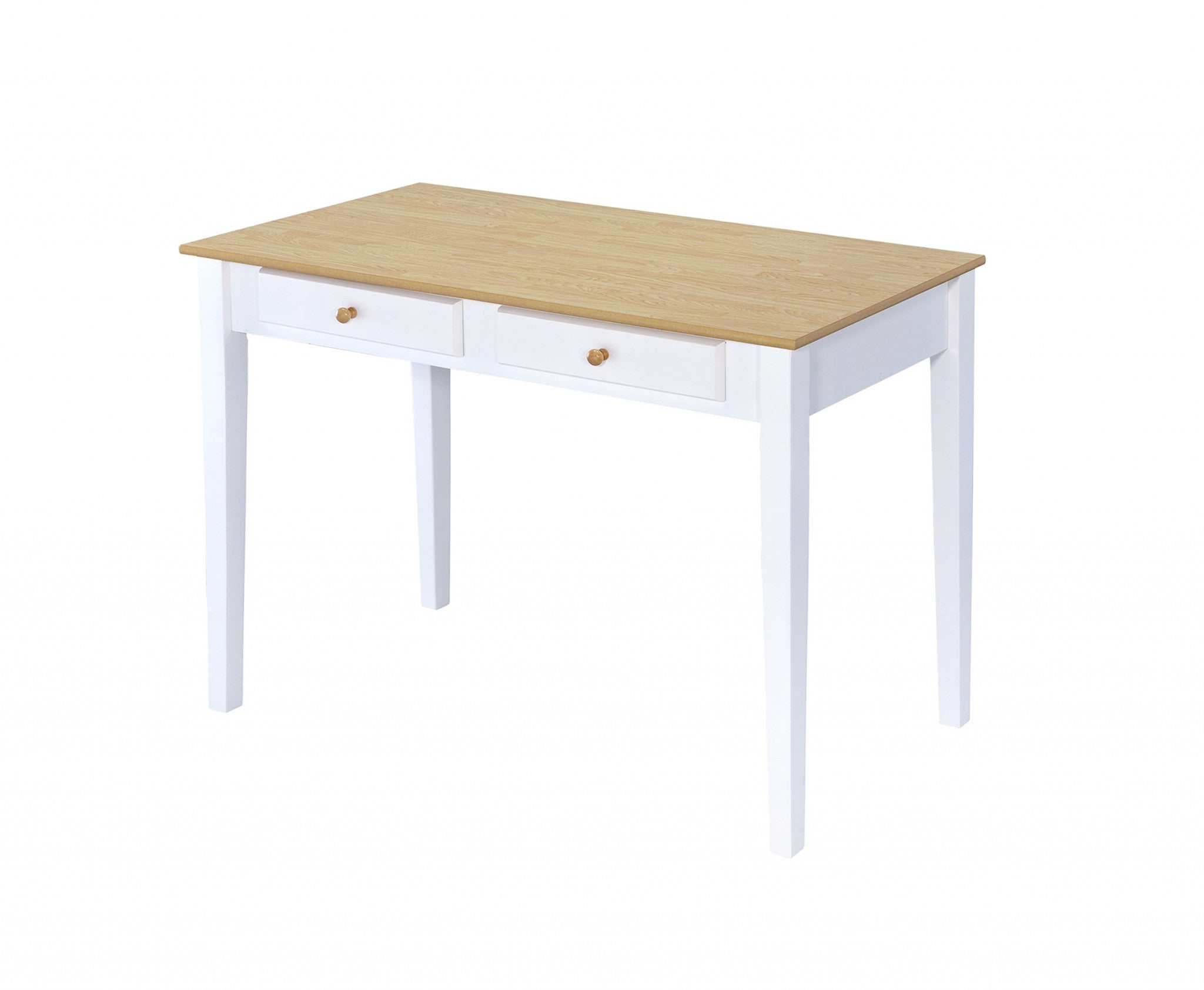 39" Oak and White Wood Writing Desk With Two Drawers
